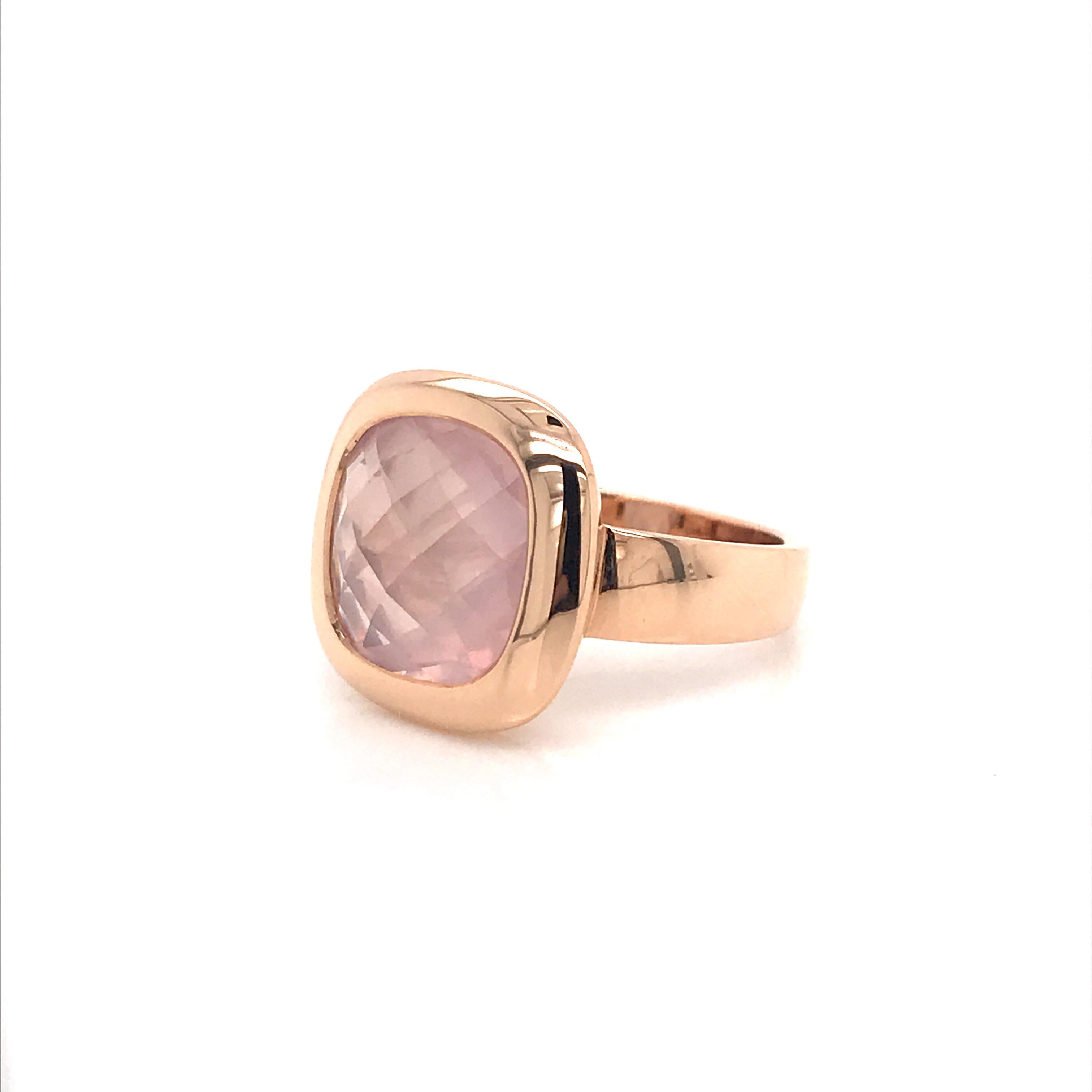 Pink Quartz Briolette Cut and Rose Gold 18 Karat Fashion Ring 8