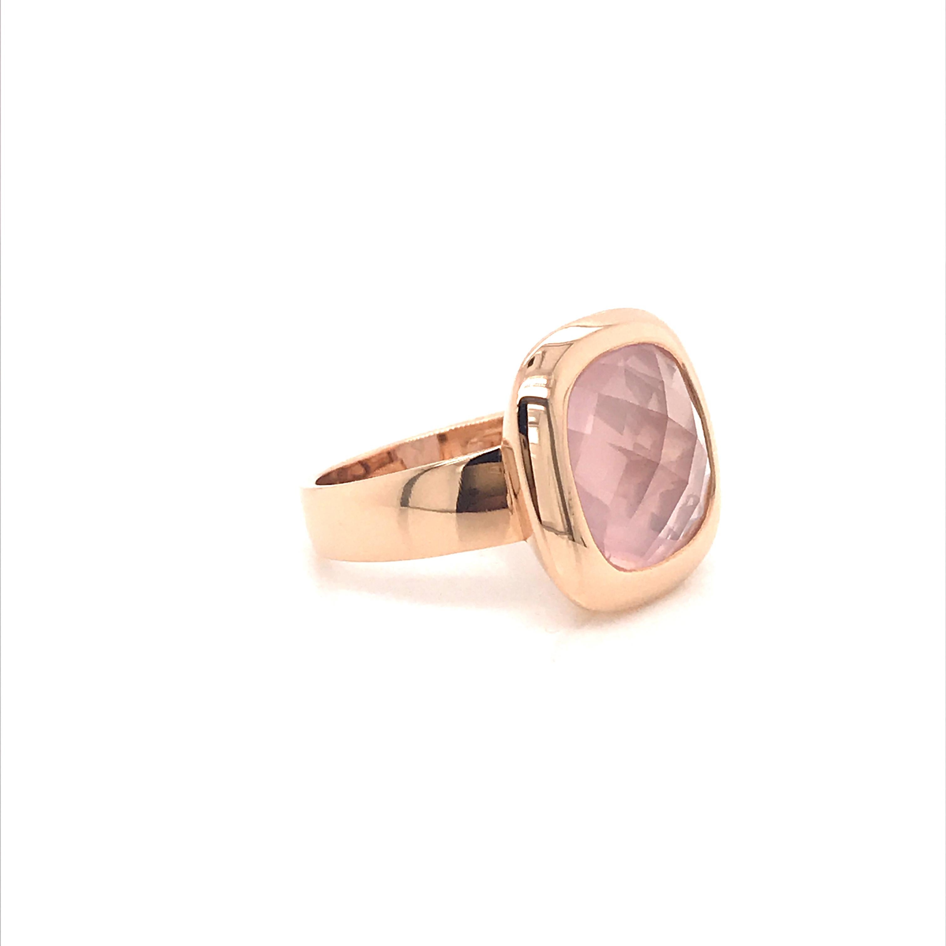 Pink Quartz Briolette Cut and Rose Gold 18 Karat Fashion Ring 10