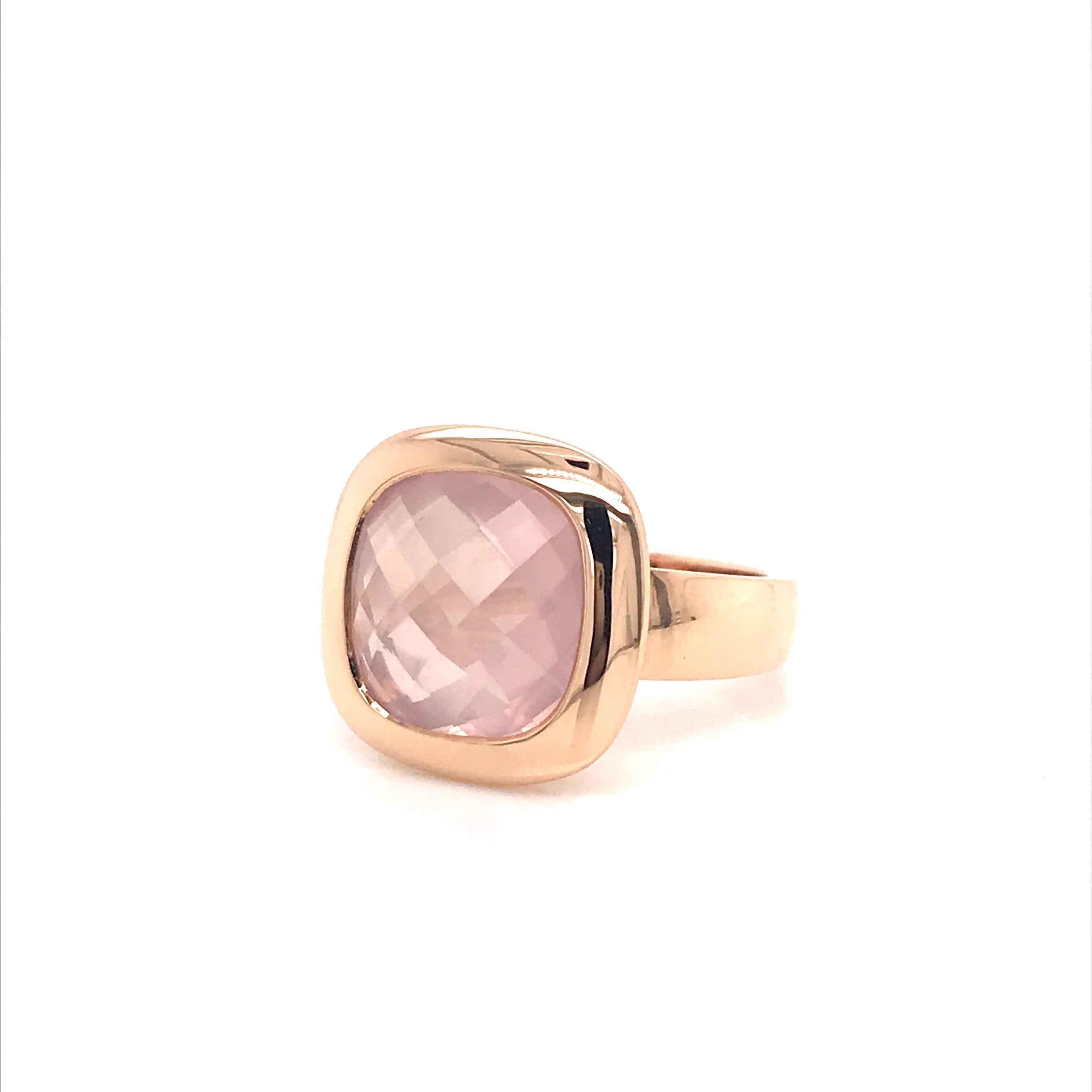 Pink Quartz Briolette Cut and Rose Gold 18 Karat Fashion Ring 11