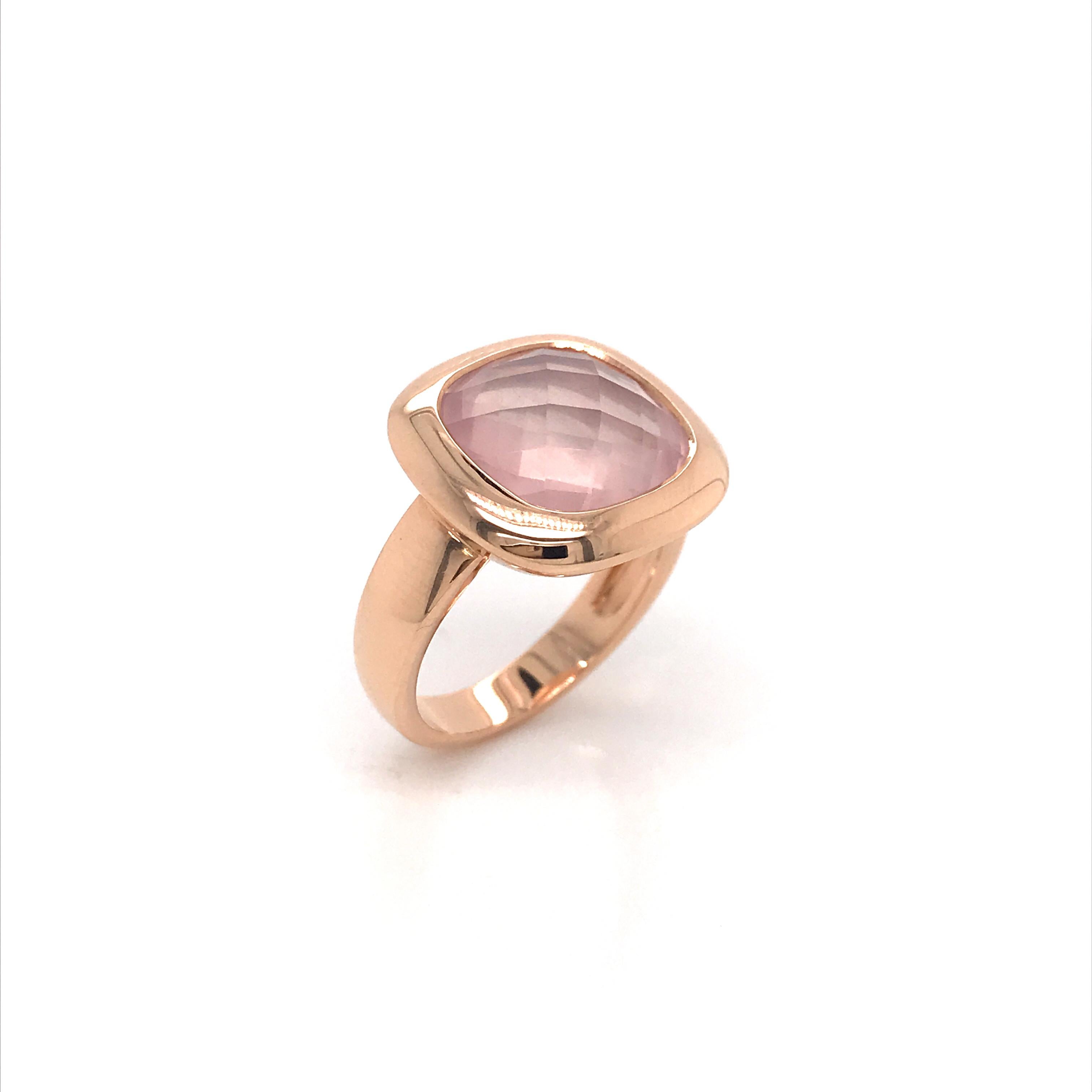 Cushion Cut Pink Quartz Briolette Cut and Rose Gold 18 Karat Fashion Ring