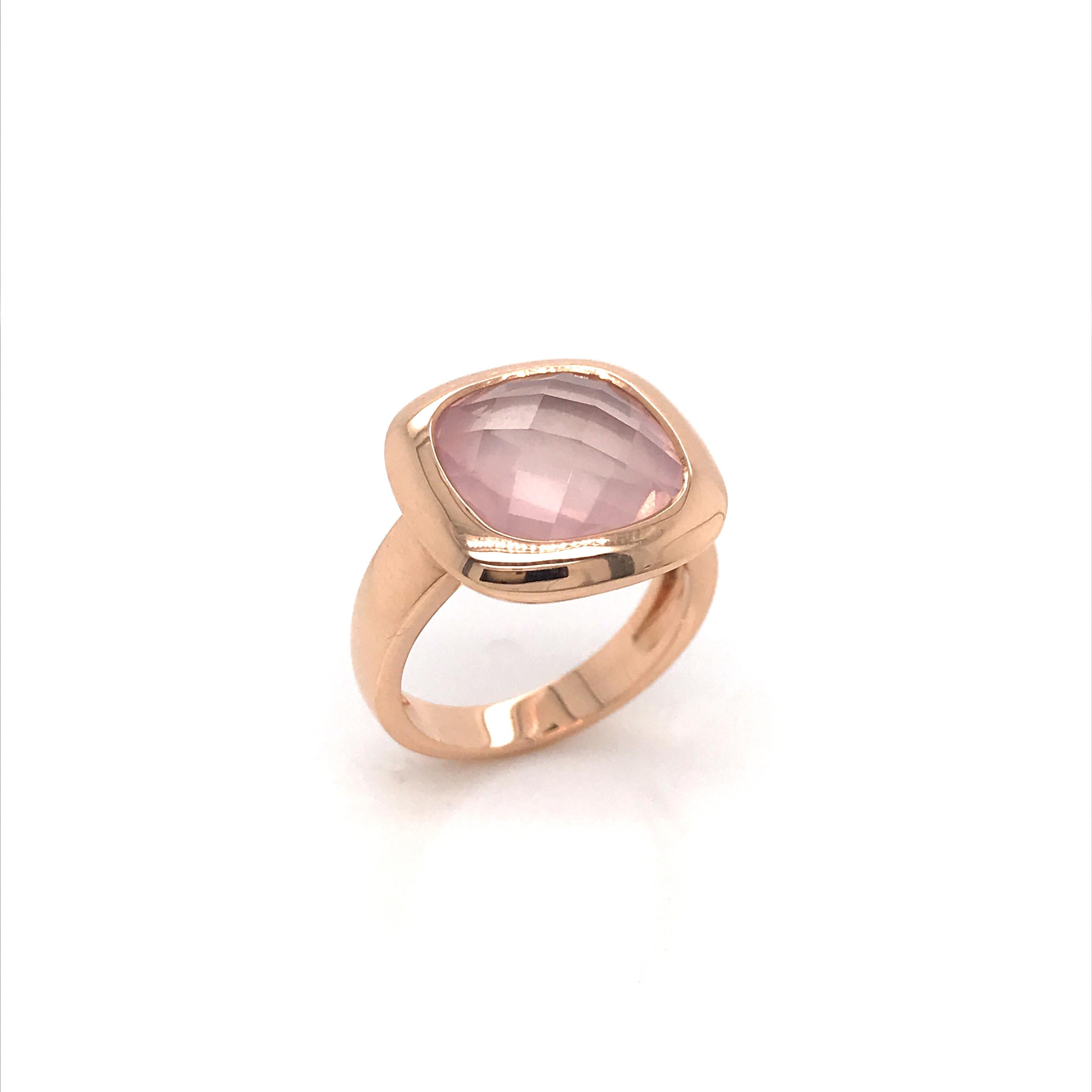 Pink Quartz Briolette Cut and Rose Gold 18 Karat Fashion Ring In New Condition In Vannes, FR