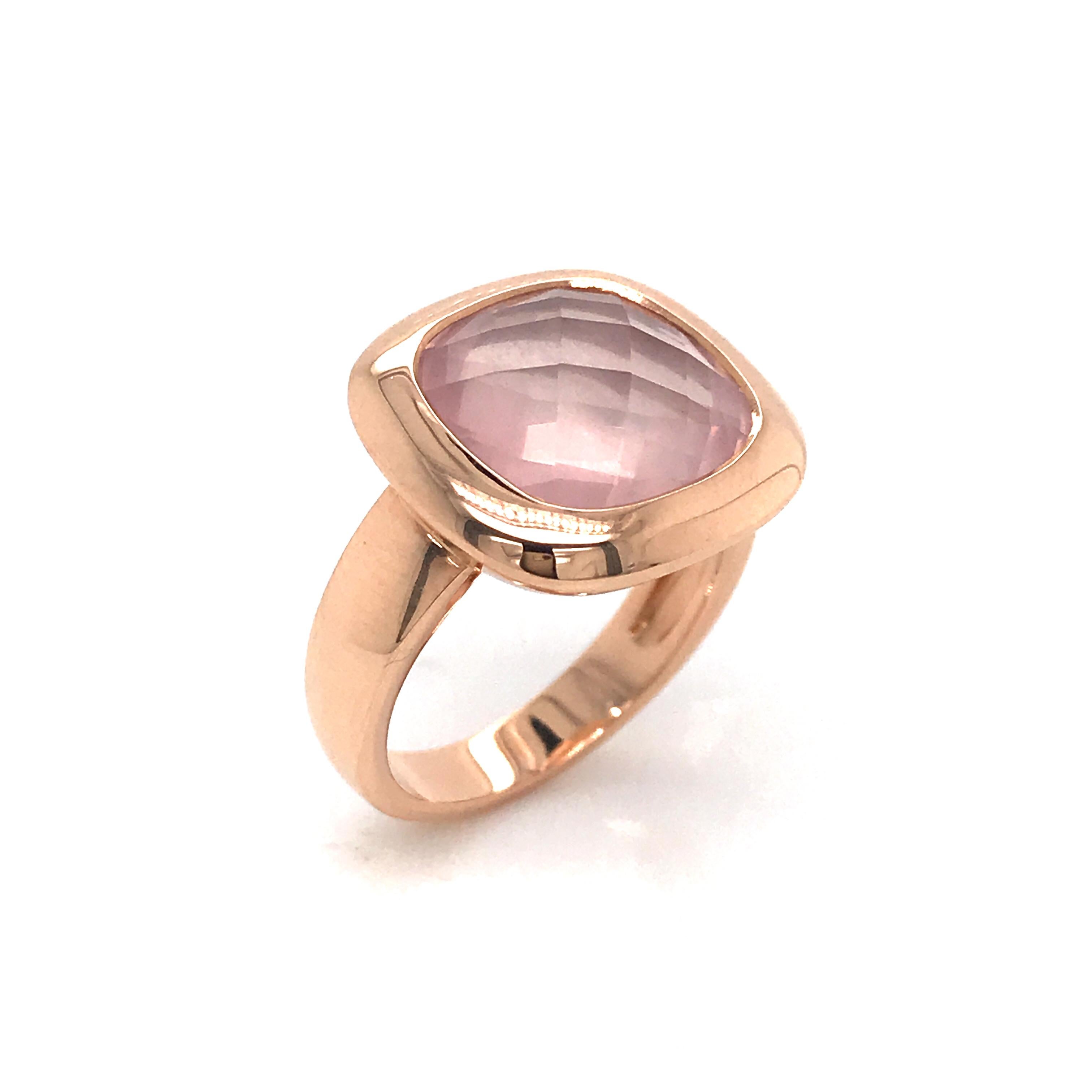 Pink Quartz Briolette Cut and Rose Gold 18 Karat Fashion Ring 1