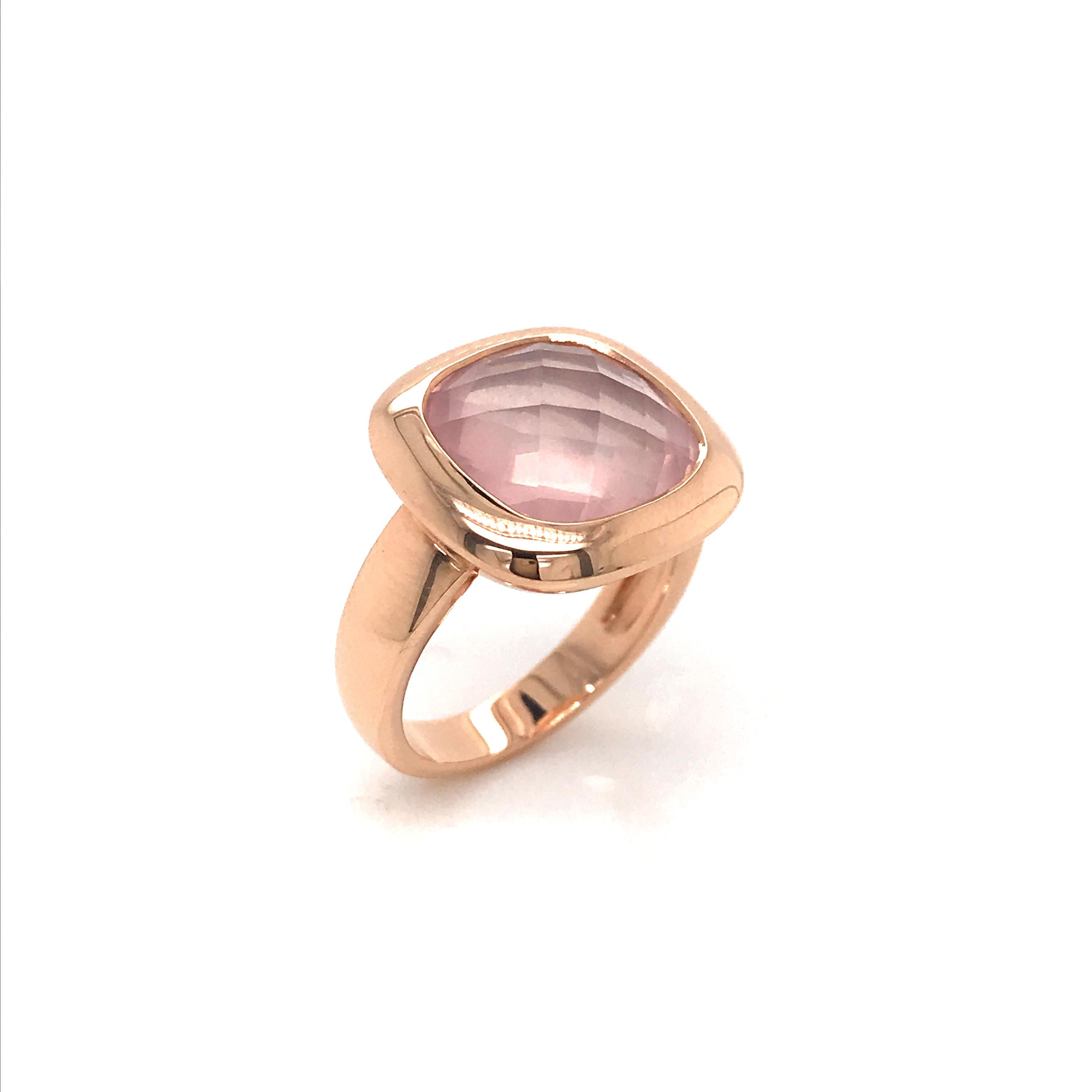 Pink Quartz Briolette Cut and Rose Gold 18 Karat Fashion Ring 2