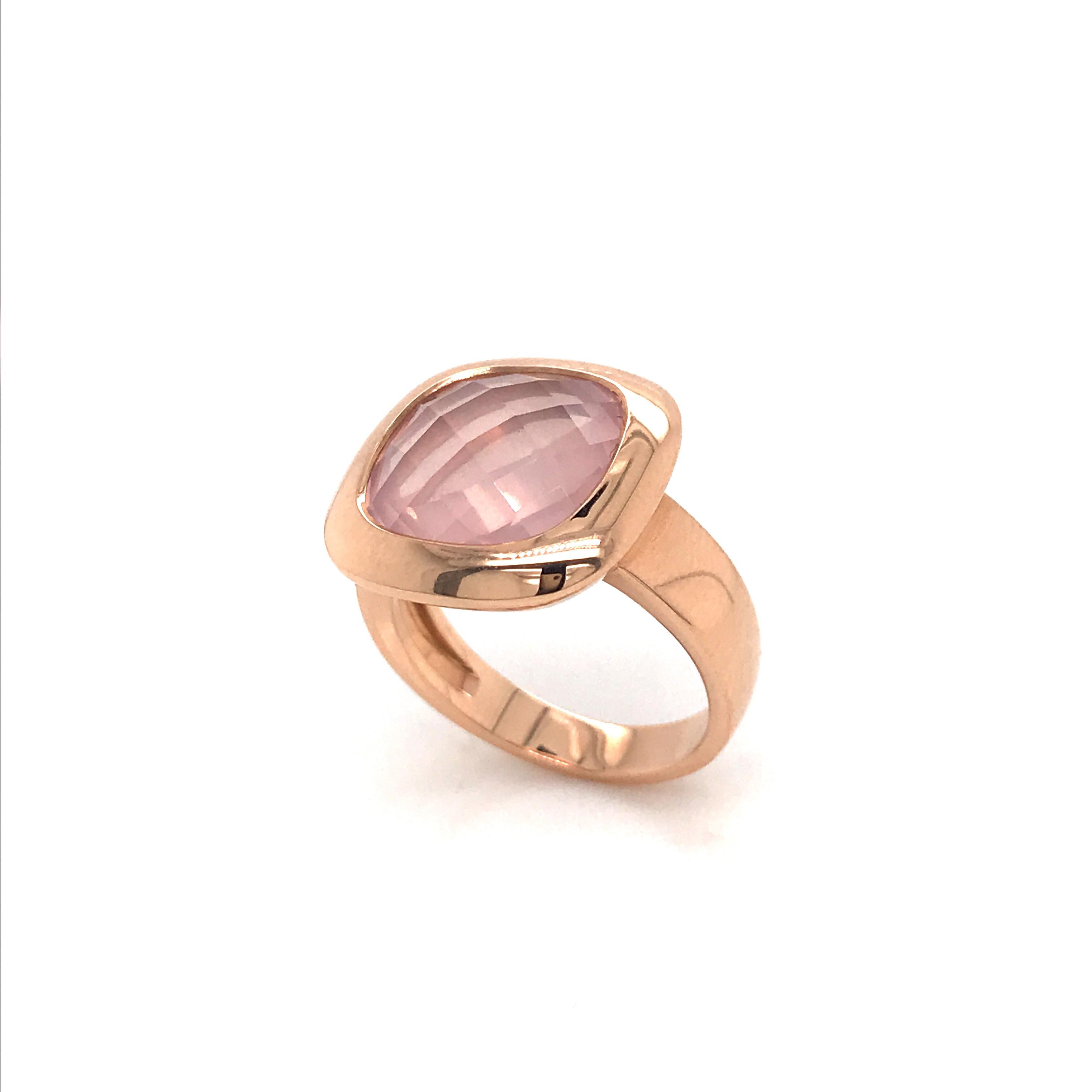 Pink Quartz Briolette Cut and Rose Gold 18 Karat Fashion Ring 3