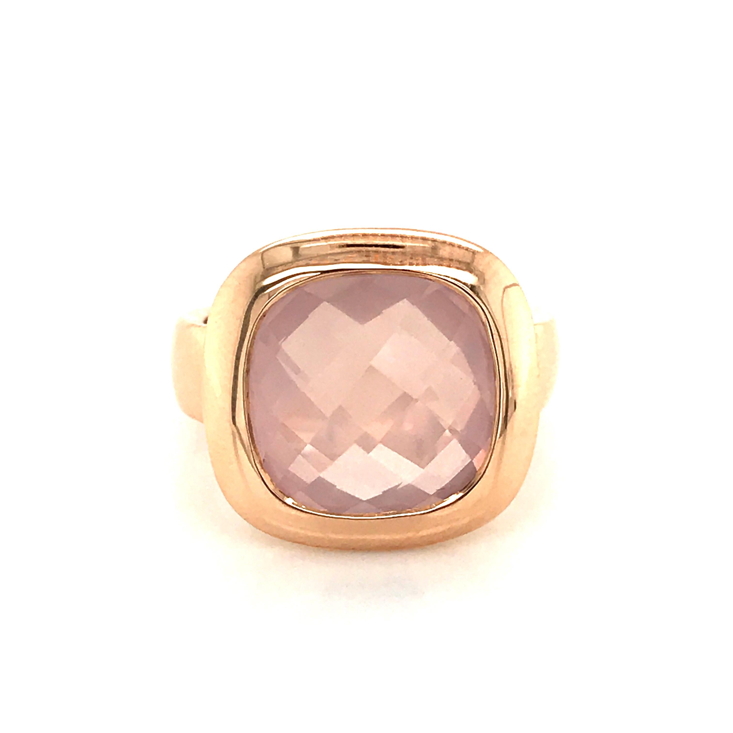Pink Quartz Briolette Cut on Rose Gold 18 Karat Fashion Ring 1
