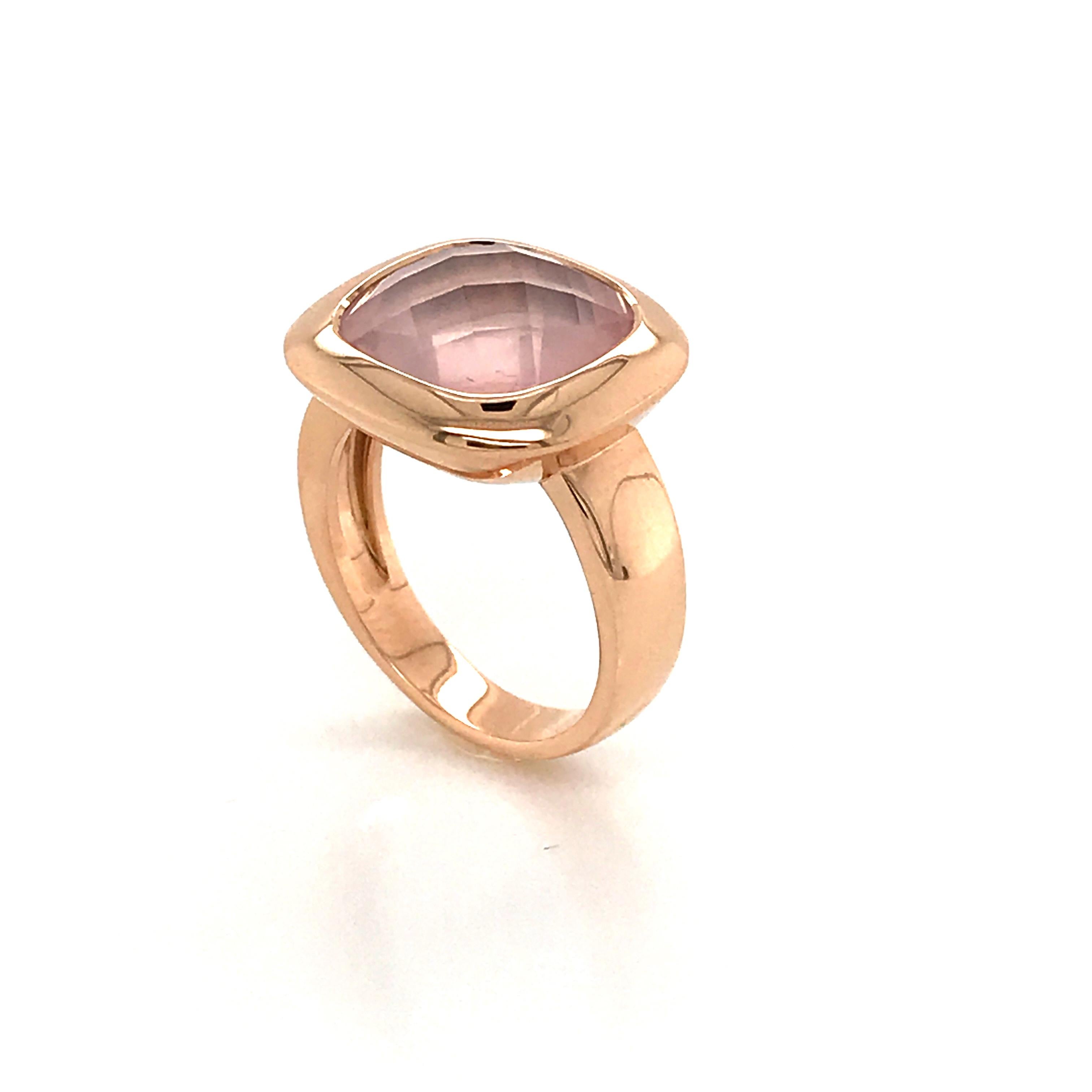 Pink Quartz Briolette Cut on Rose Gold 18 Karat Fashion Ring 2