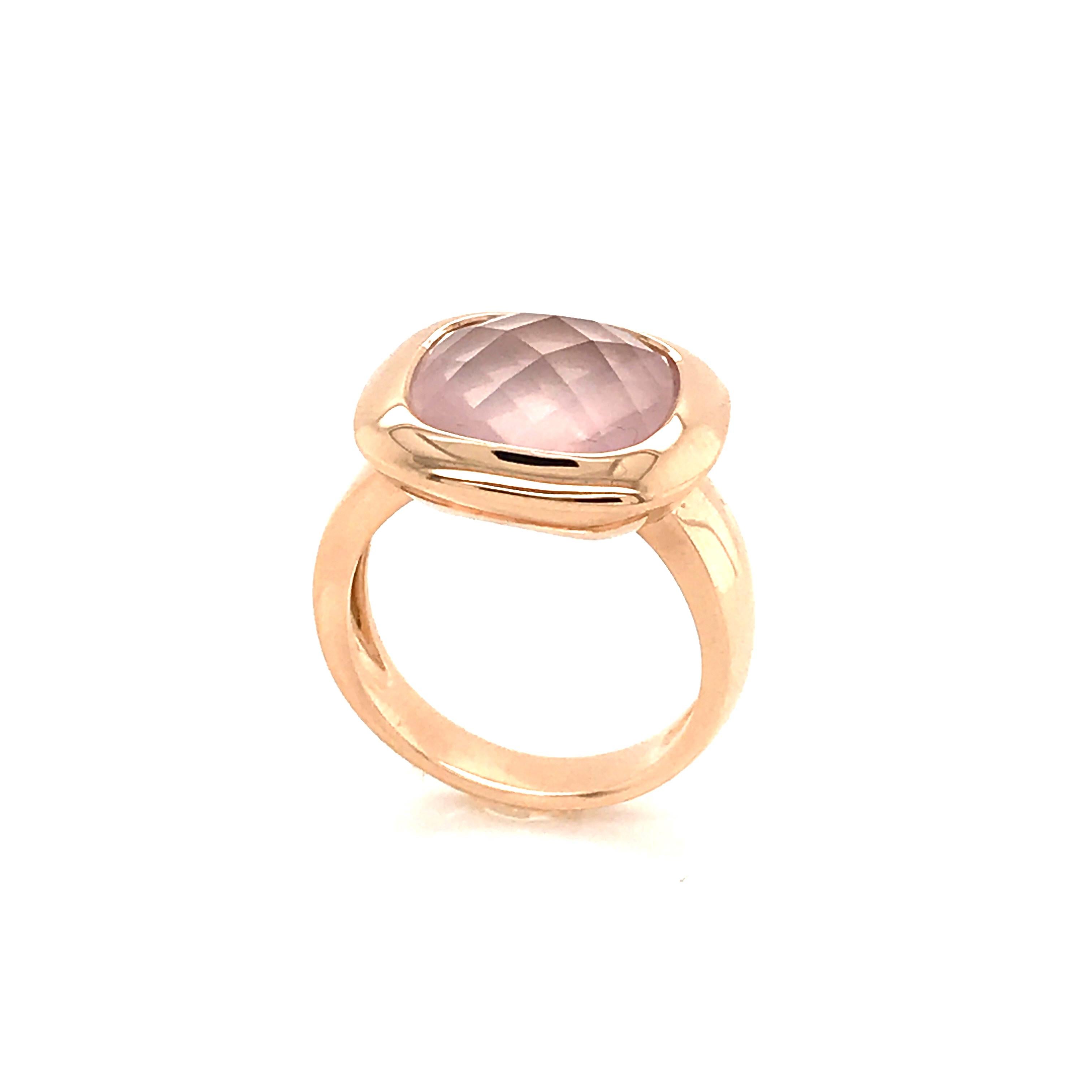 Pink Quartz Briolette Cut on Rose Gold 18 Karat Fashion Ring 3