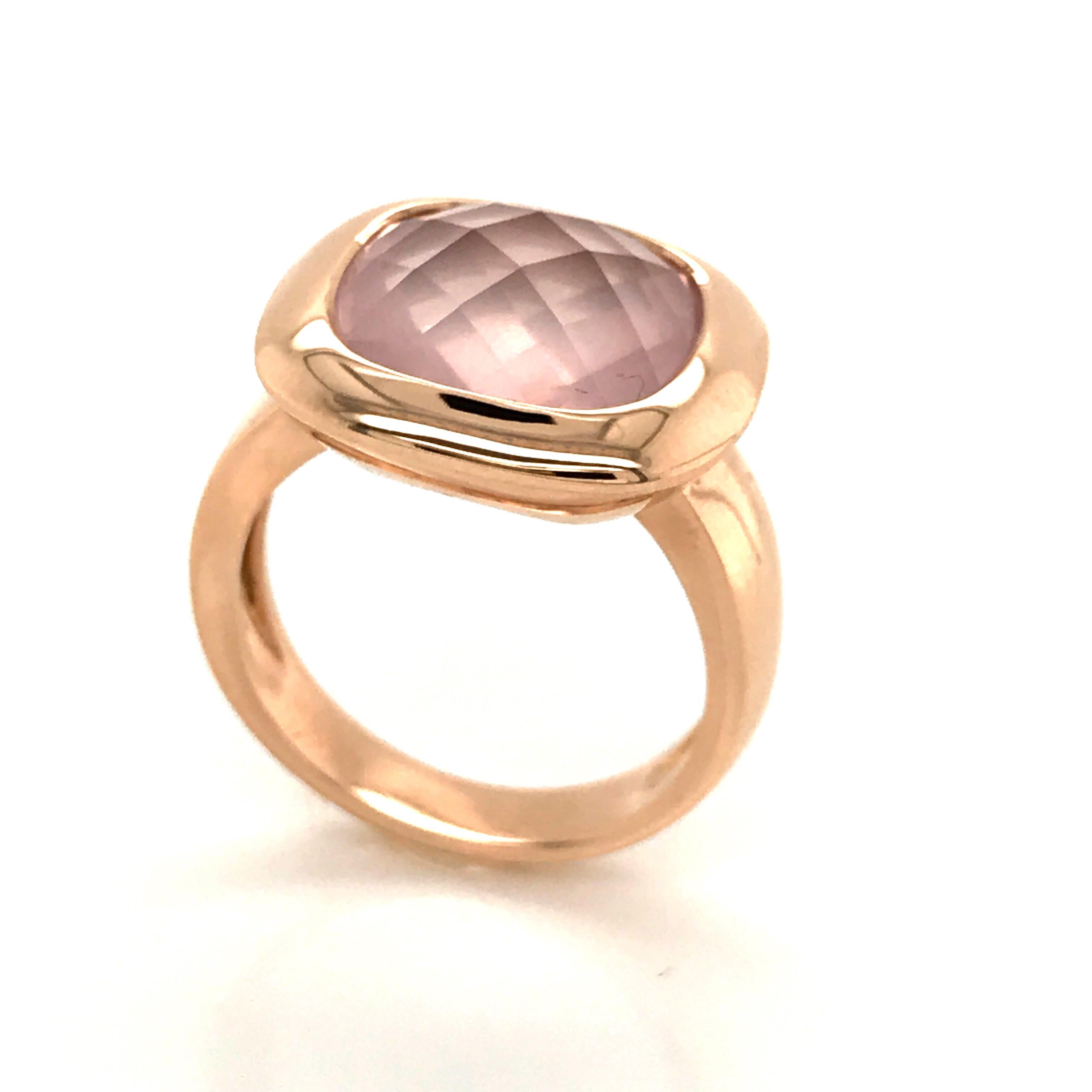 Pink Quartz Briolette Cut on Rose Gold 18 Karat Fashion Ring 5