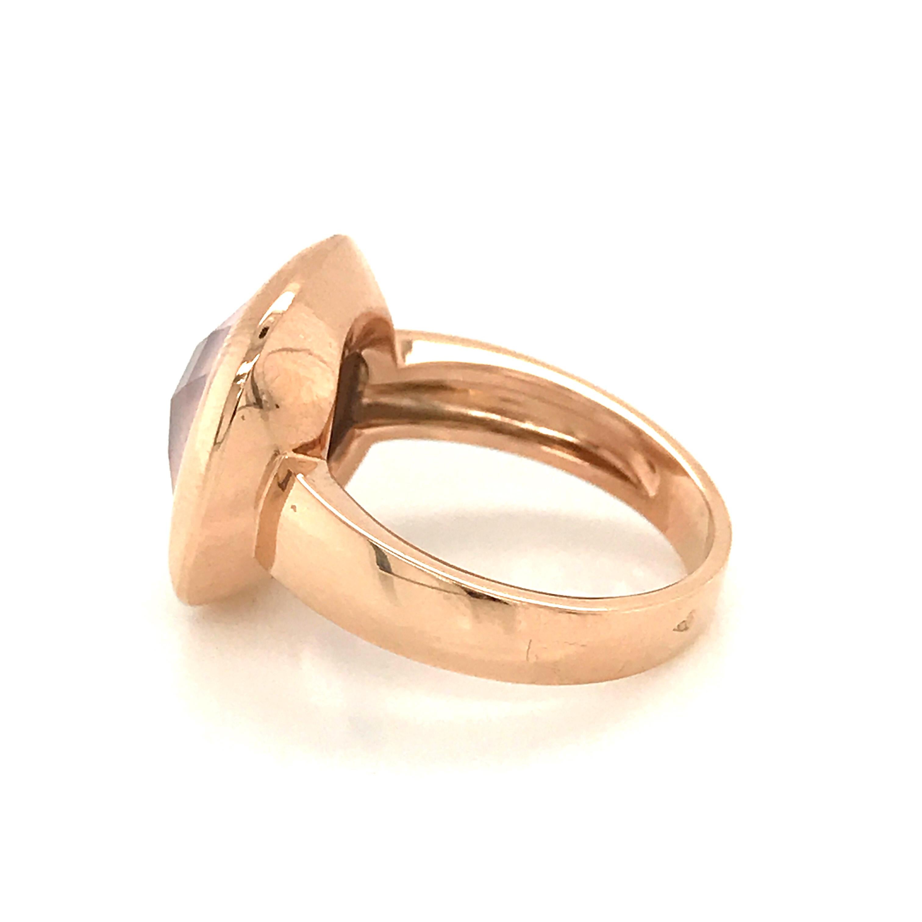 Modern Pink Quartz Briolette Cut on Rose Gold 18 Karat Fashion Ring