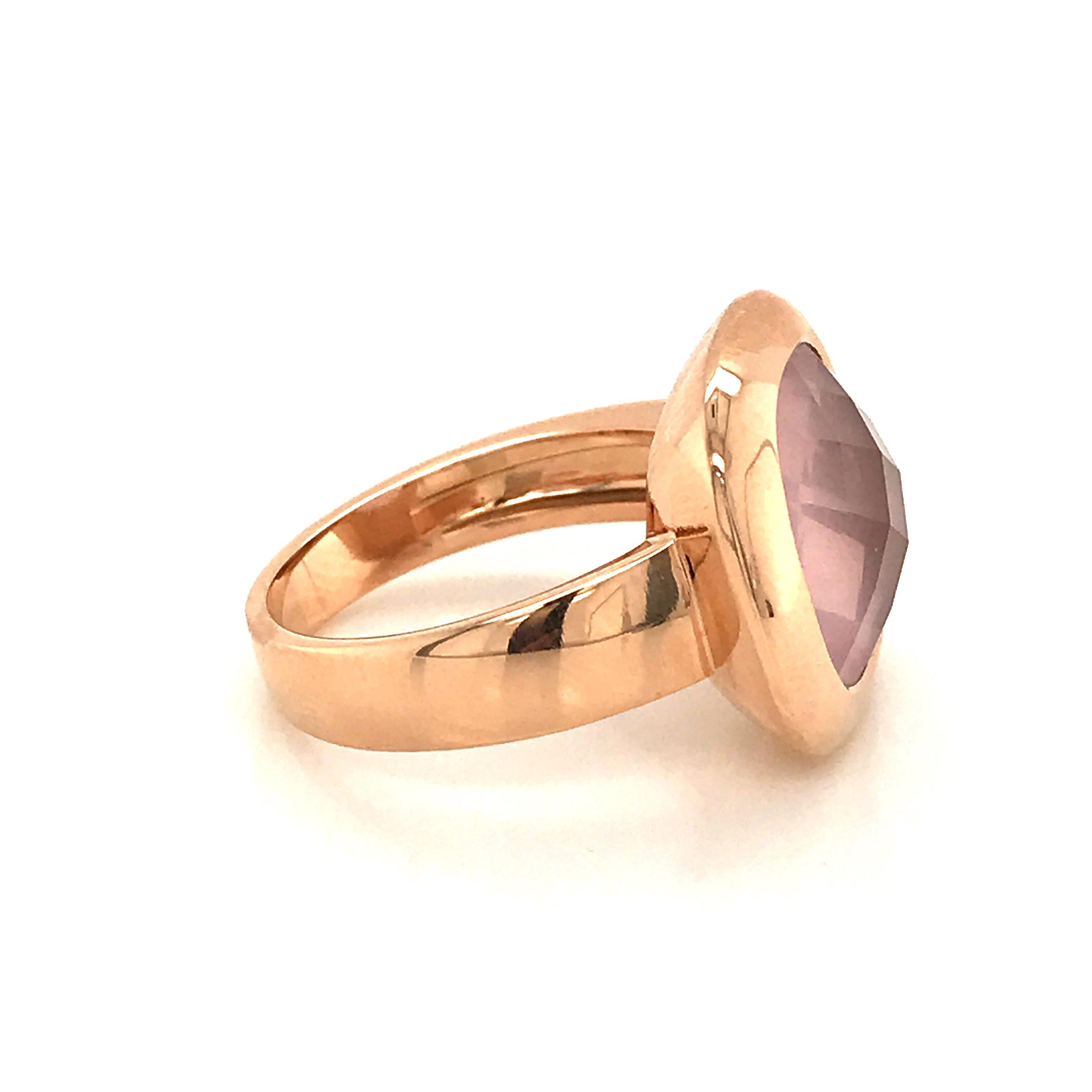 Women's Pink Quartz Briolette Cut on Rose Gold 18 Karat Fashion Ring