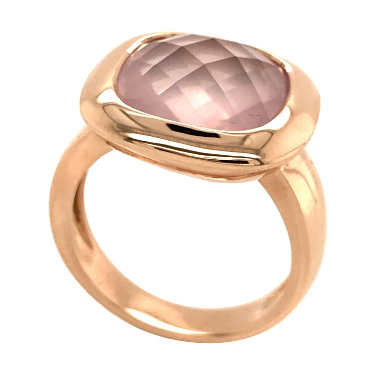 Pink Quartz Briolette Cut on Rose Gold 18 Karat Fashion Ring For Sale ...