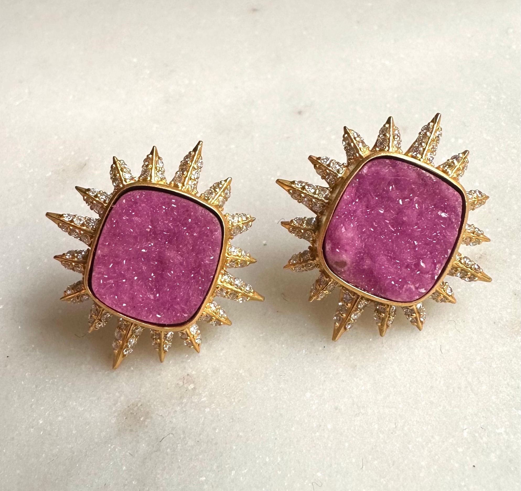 Pink Quartz, Diamond 18kt Gold Studs by Lauren Harper For Sale 4