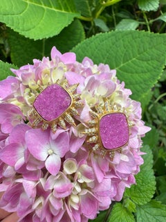 Pink Quartz, Diamond 18kt Gold Studs by Lauren Harper