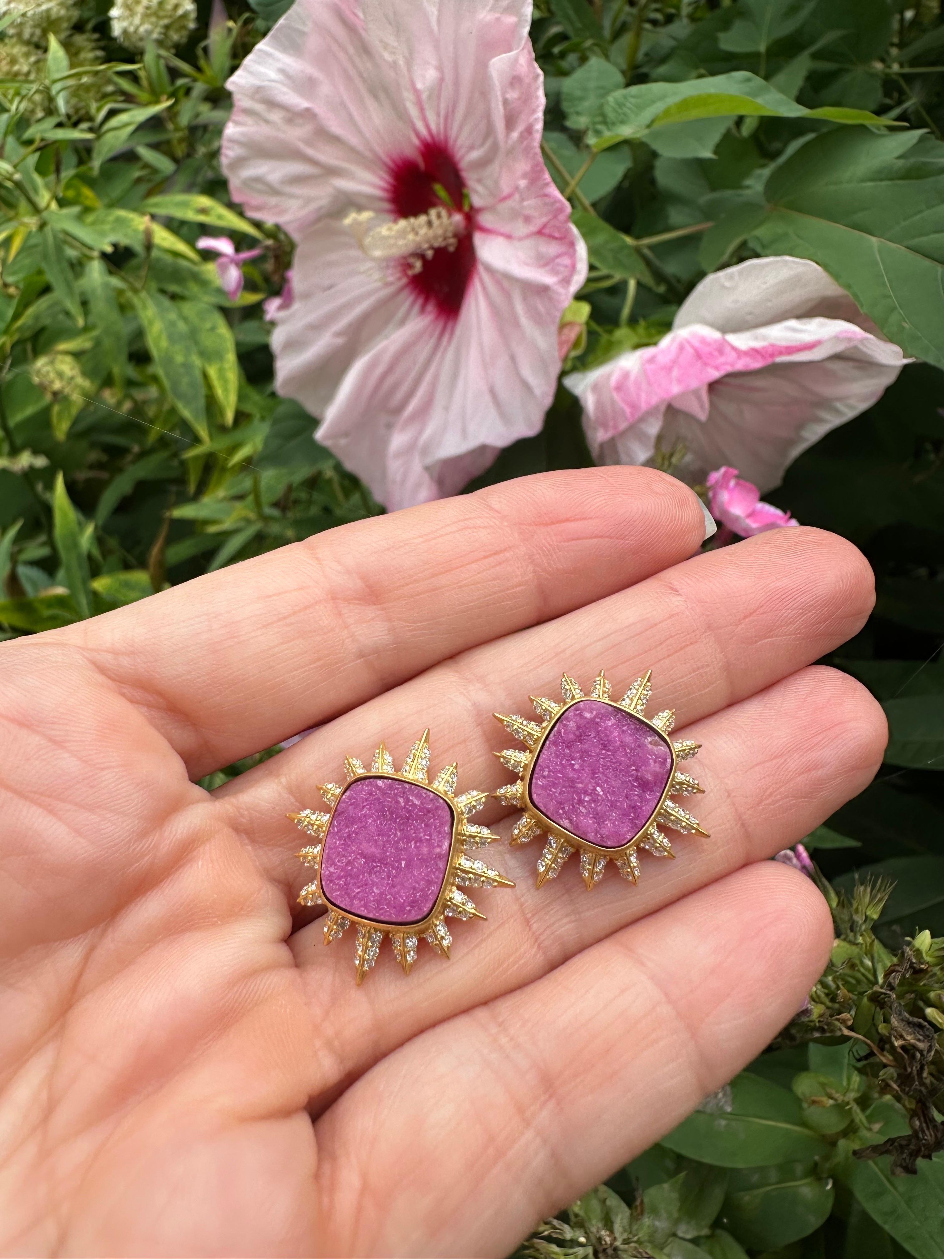 Women's Pink Quartz, Diamond 18kt Gold Studs by Lauren Harper For Sale
