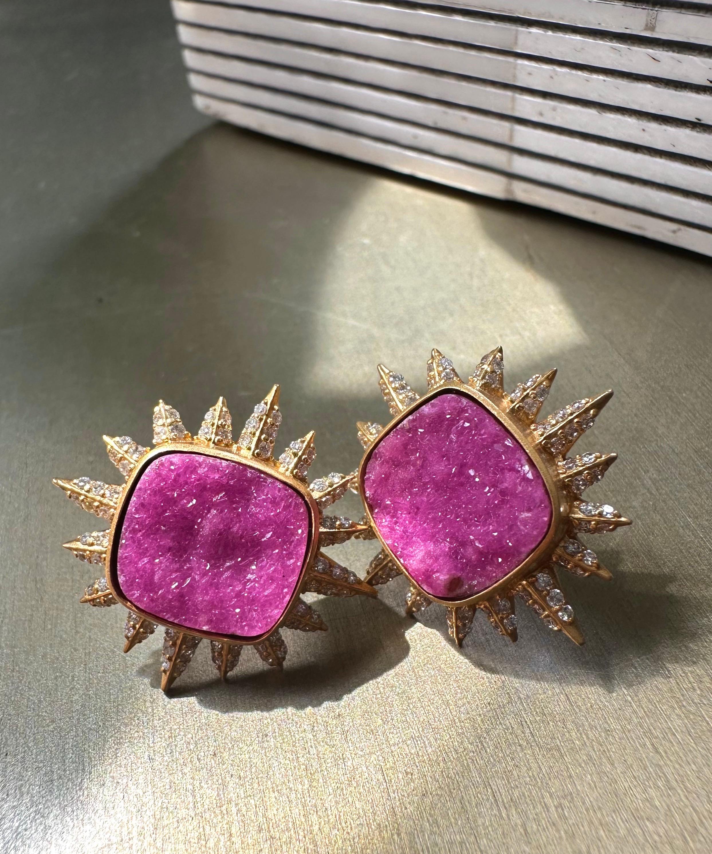 Pink Quartz, Diamond 18kt Gold Studs by Lauren Harper For Sale 1