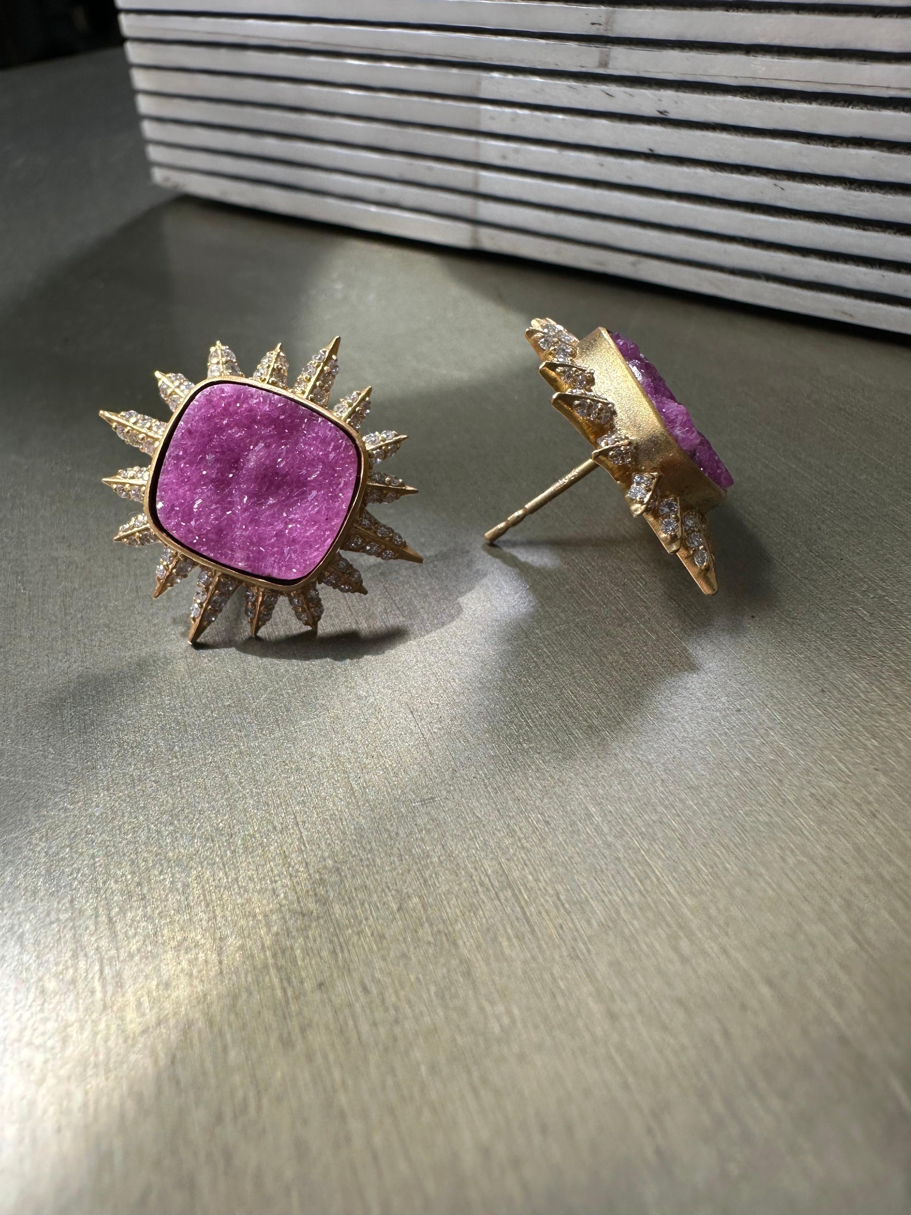 Pink Quartz, Diamond 18kt Gold Studs by Lauren Harper For Sale 2