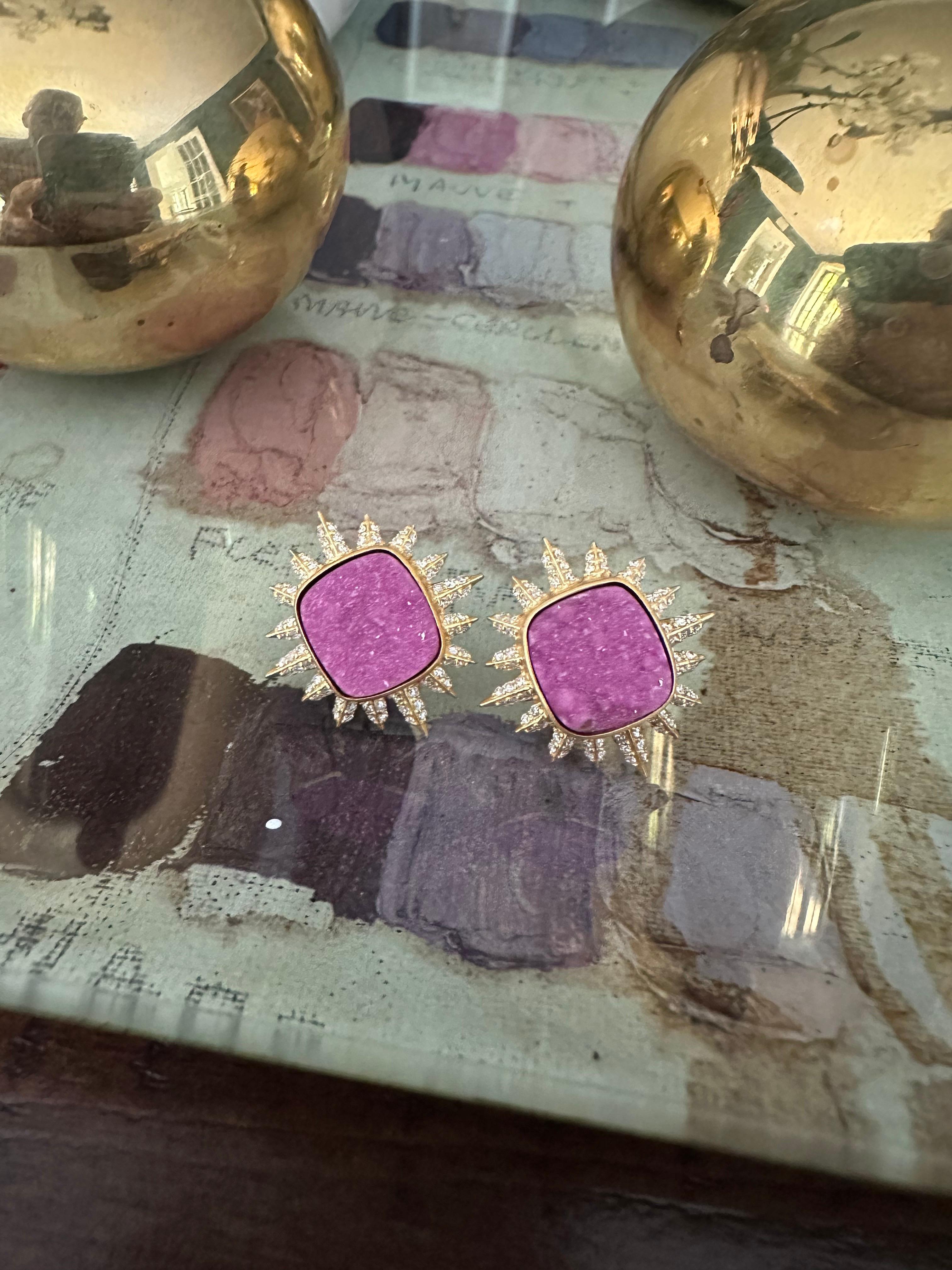 Pink Quartz, Diamond 18kt Gold Studs by Lauren Harper For Sale 3