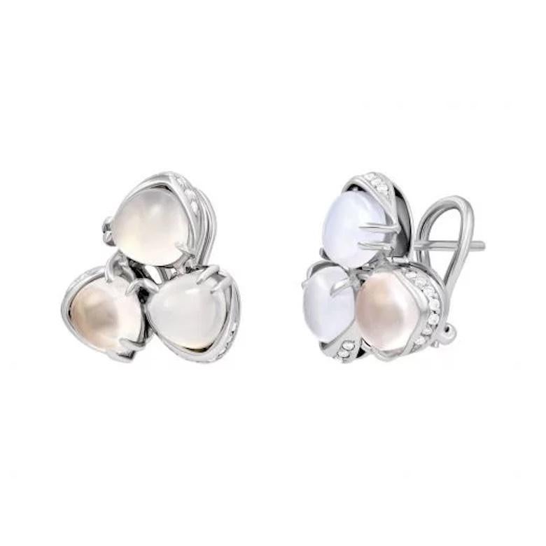 Modern Pink Quartz Diamond Chalcedony White 14k Gold Lever-Back Earrings for Her For Sale