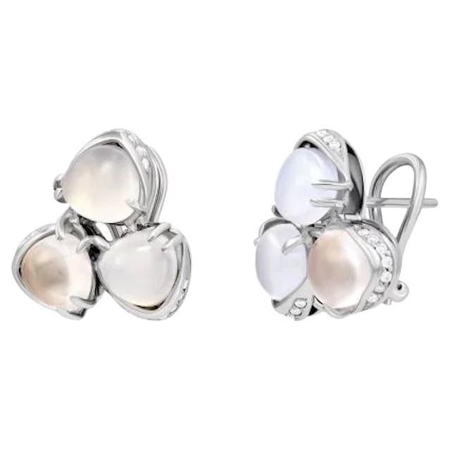 Pink Quartz Diamond Chalcedony White 14k Gold Lever-Back Earrings for Her For Sale