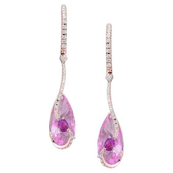 Boucles d'oreilles en or 14 carats avec quartz rose, diamants et saphirs roses pour elle