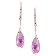 Boucles d'oreilles en or 14 carats avec quartz rose, diamants et saphirs roses pour elle