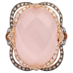 Pink Quartz Diamonds 18 Carat Yellow and Black Gold Ring