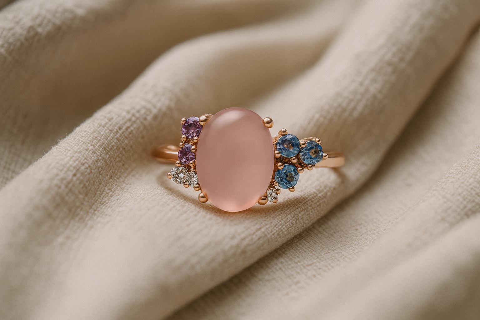 in vendita:  Anello multicolore di quarzo rosa in oro 14k 4