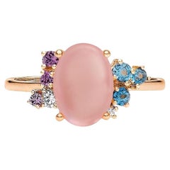 Pink quartz multicolor ring in 14k gold
