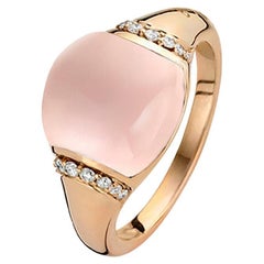 Pink Quartz Ring in 18ct gold with white diamonds by BIGLI