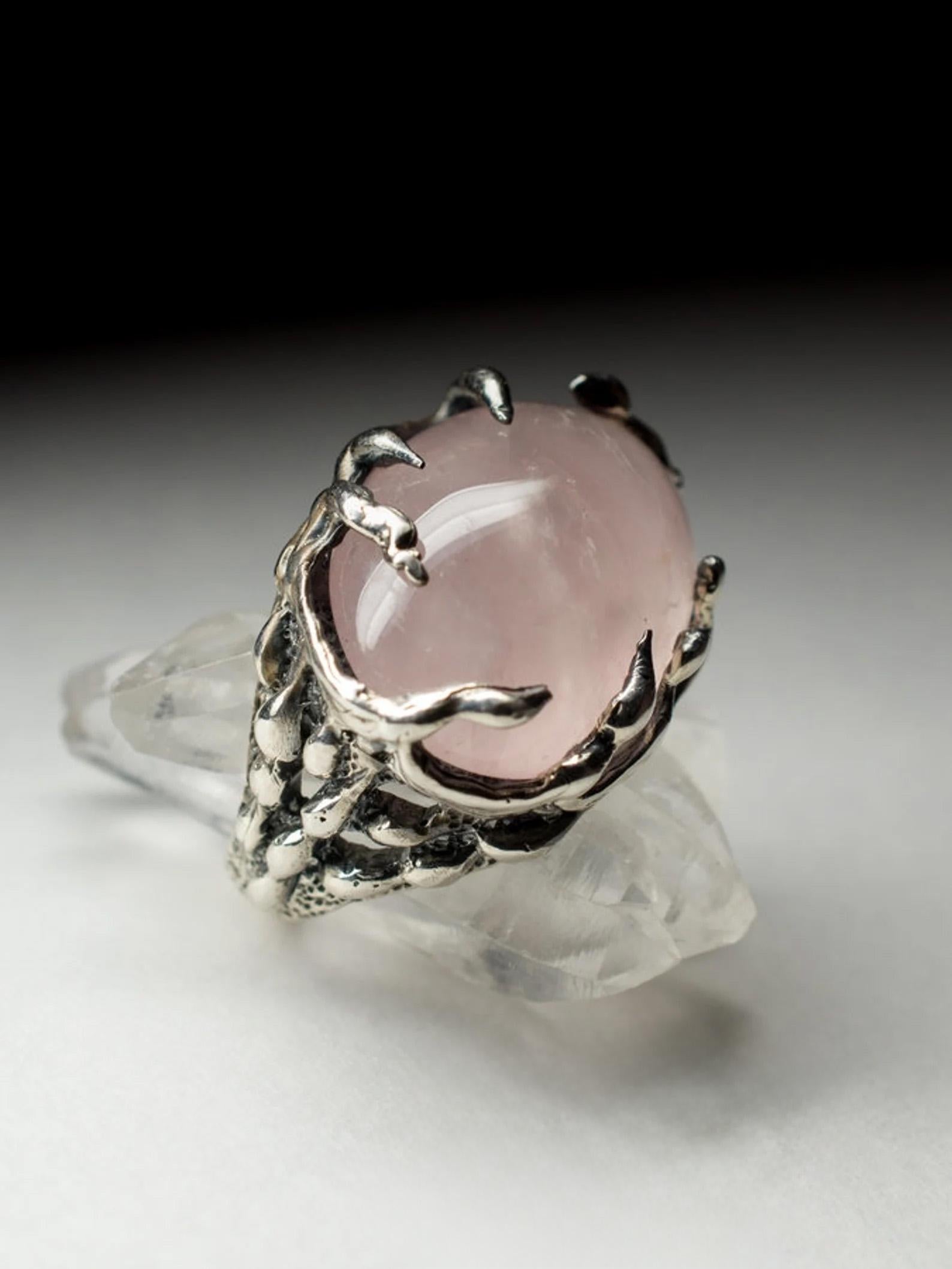 Pink Quartz Silver Ring Queen Lucy Style Clear Pale Rose Brazilian Gemstone For Sale 2