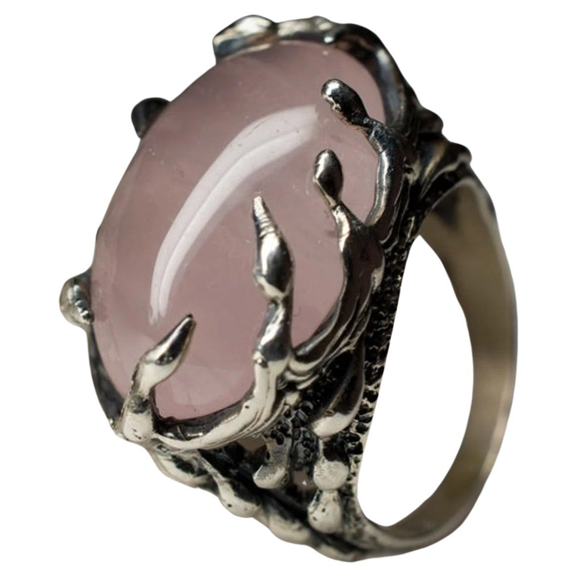 Pink Quartz Silver Ring Queen Lucy Style Clear Pale Rose Brazilian Gemstone