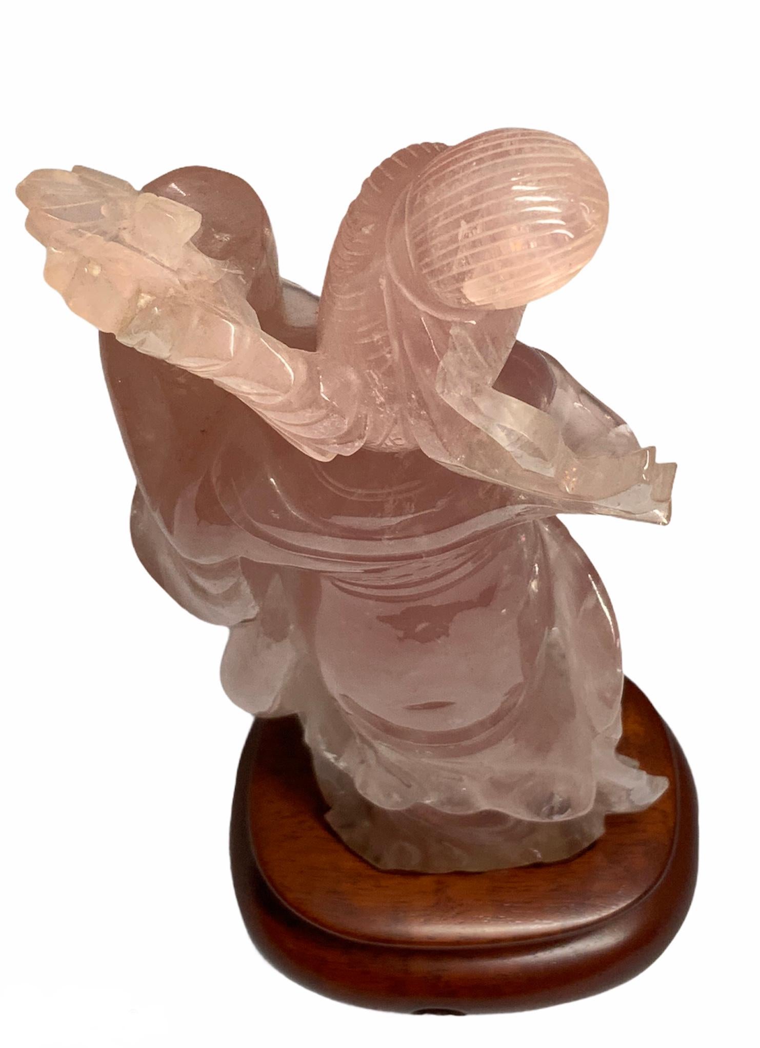 Pink Quartz Small Sculpture of Guan Yin In Good Condition In Guaynabo, PR