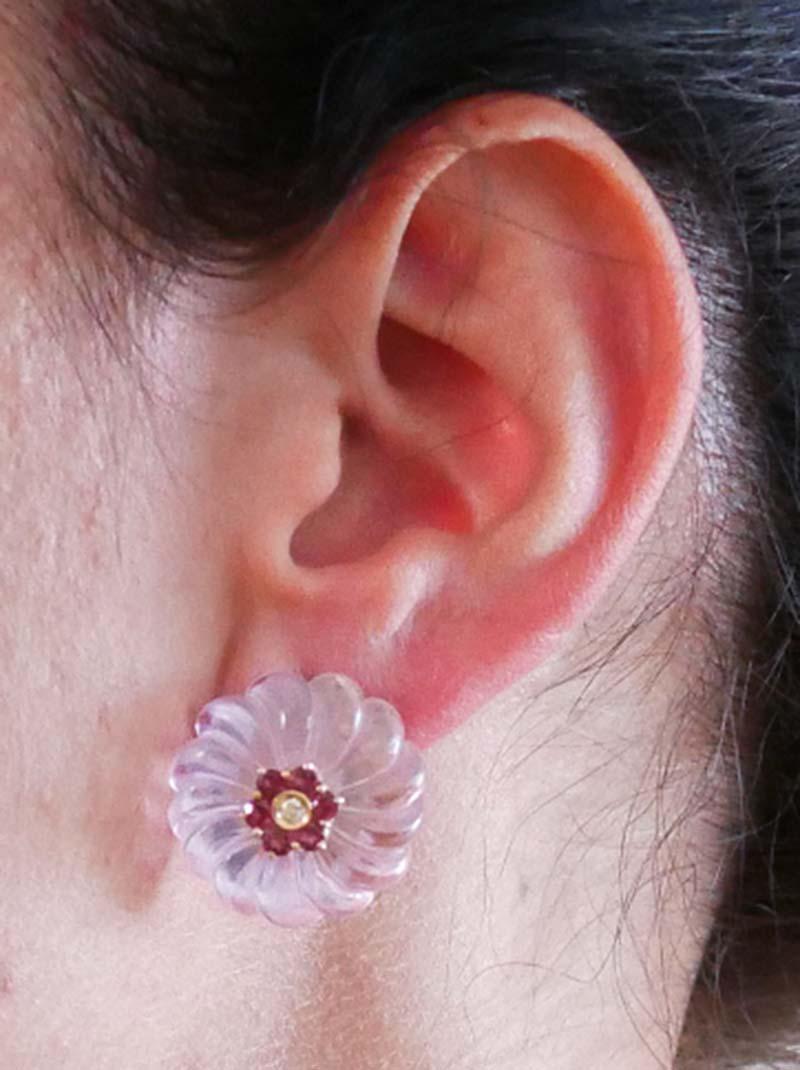 Pink Quartz, Tourmaline, Diamonds, 14 Karat White Gold Earrings. In Good Condition For Sale In Marcianise, Marcianise (CE)