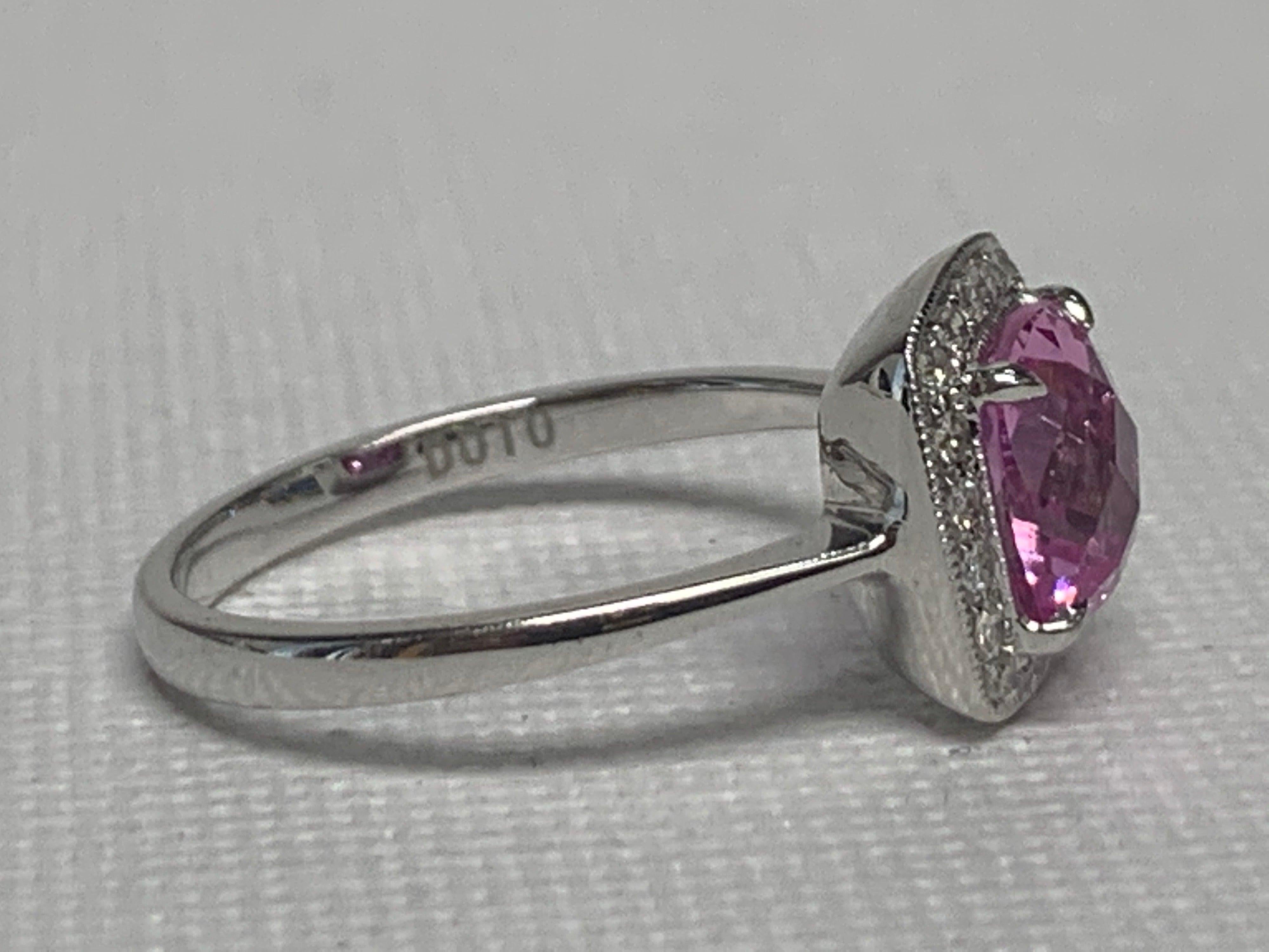 Princess Cut Pink Quartz, White Diamond Ring For Sale