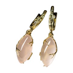 Rosa Quarz Gelbgold Ohrringe Rose Edelsteine Brasilien Cabochon Edelstein Unisex-Schmuck