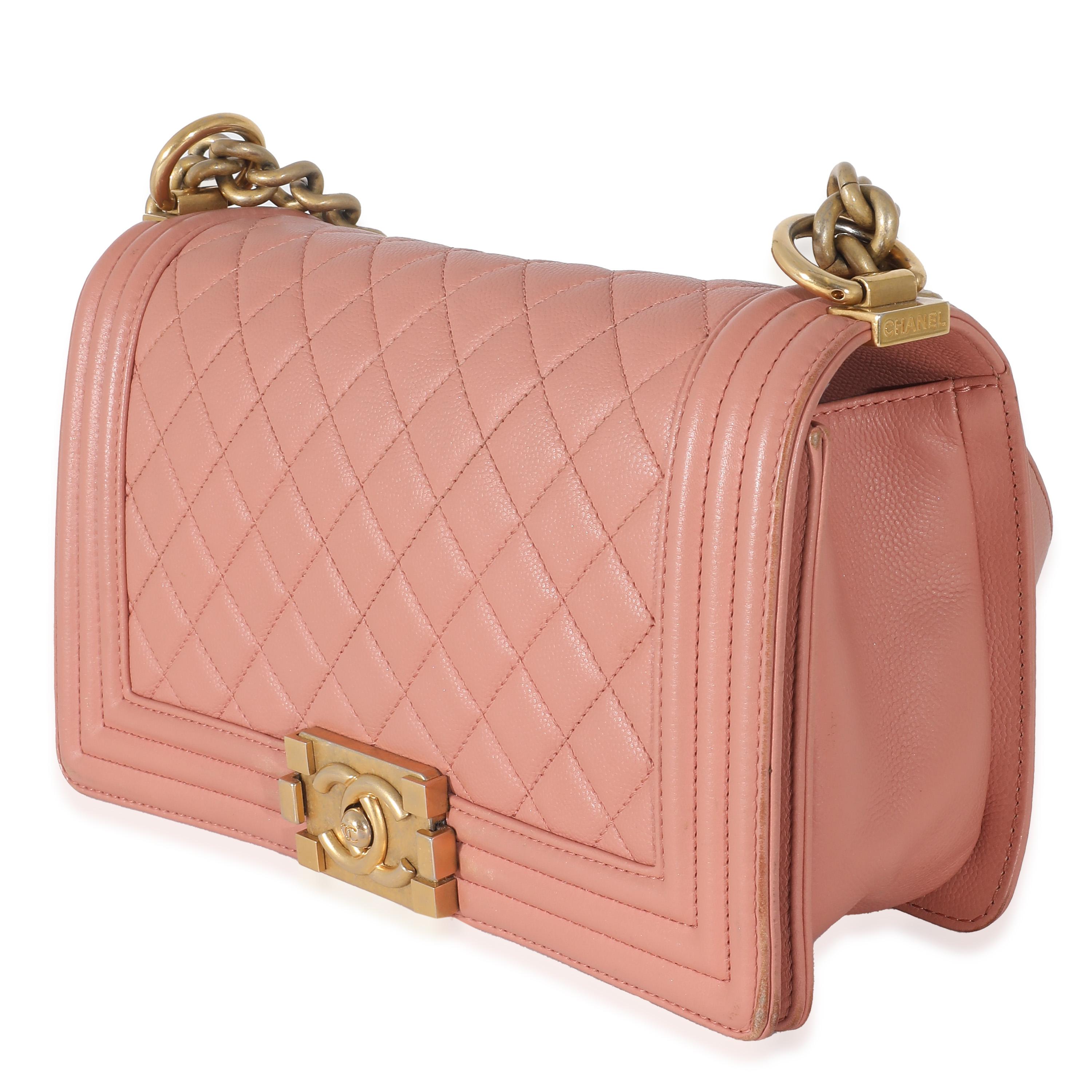 Pink Quilted Caviar Old Medium Boy Bag In Excellent Condition In New York, NY