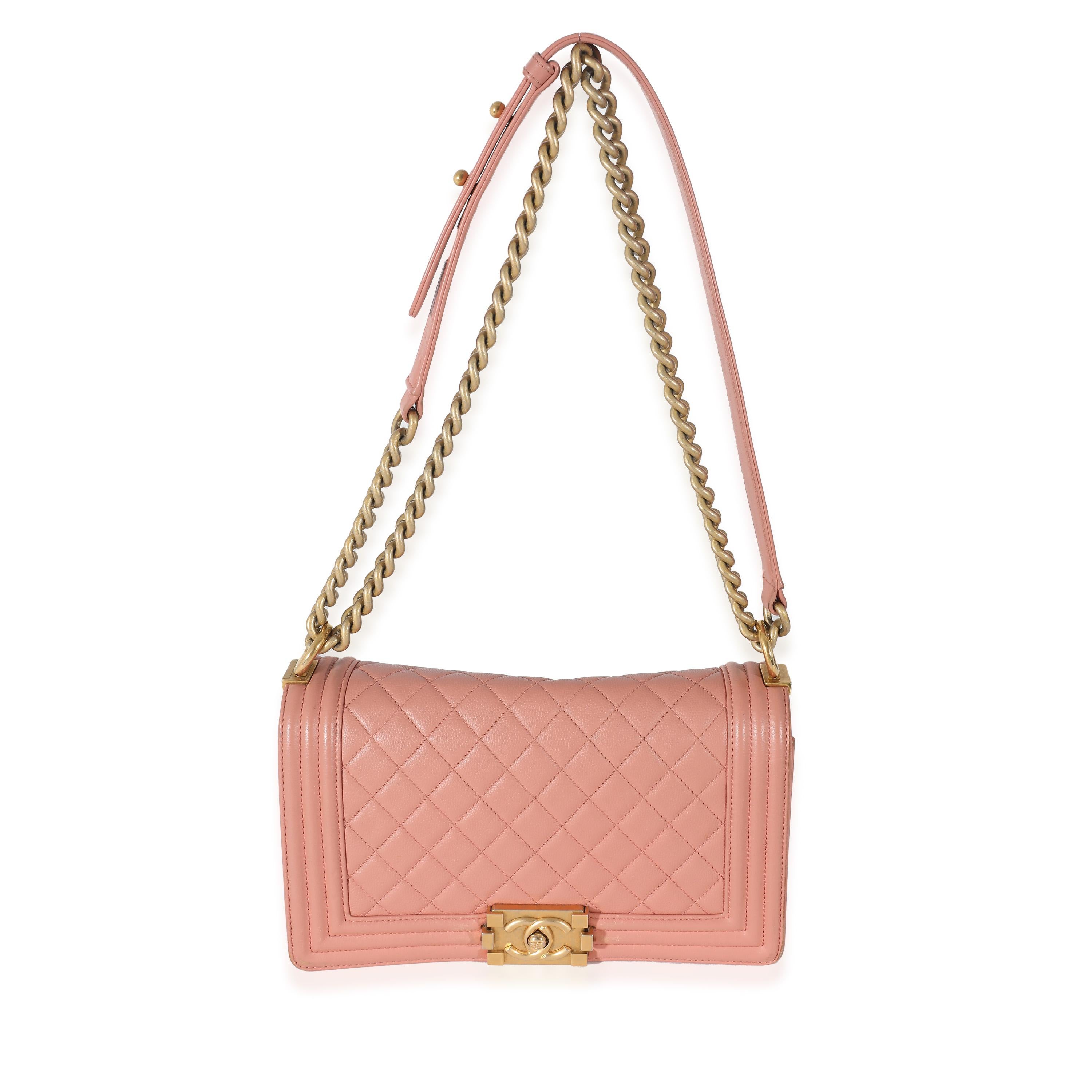 Pink Quilted Caviar Old Medium Boy Bag For Sale 1