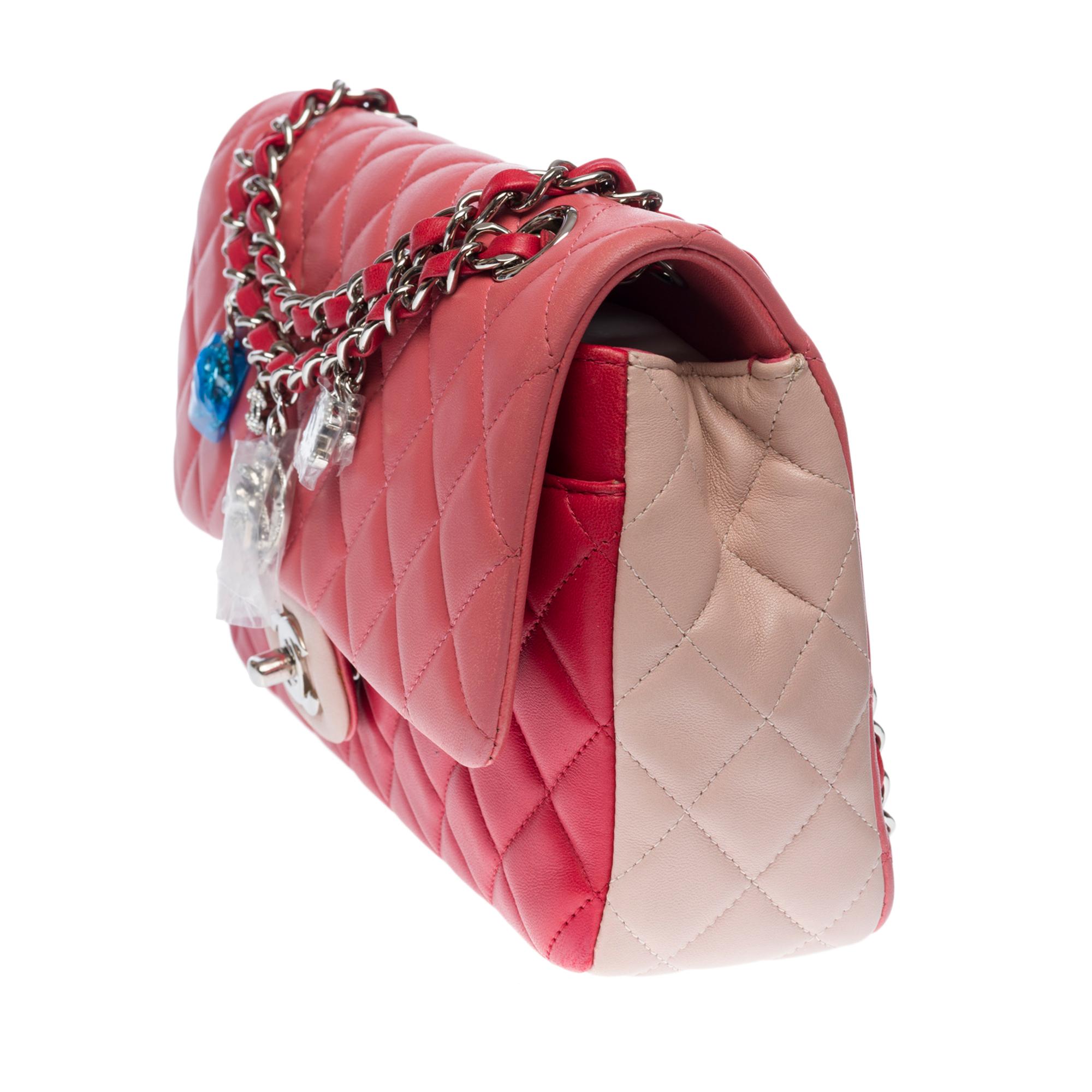 Pink Quilted Chanel Limited Tricolor Valentine Crystal Hearts Classic Flap Bag In Excellent Condition In Paris, IDF