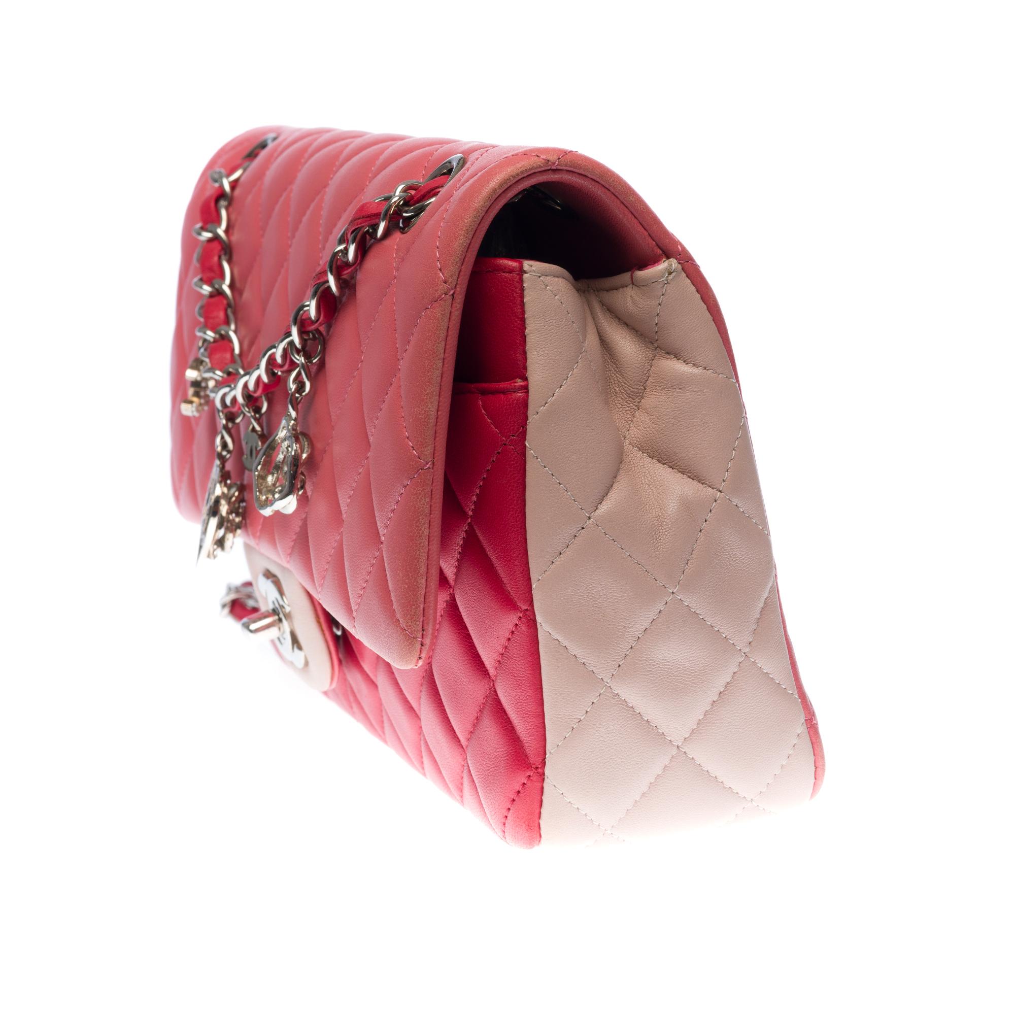 Pink Quilted Chanel Limited Tricolor Valentine Crystal Hearts Classic Flap Bag In Good Condition In Paris, IDF