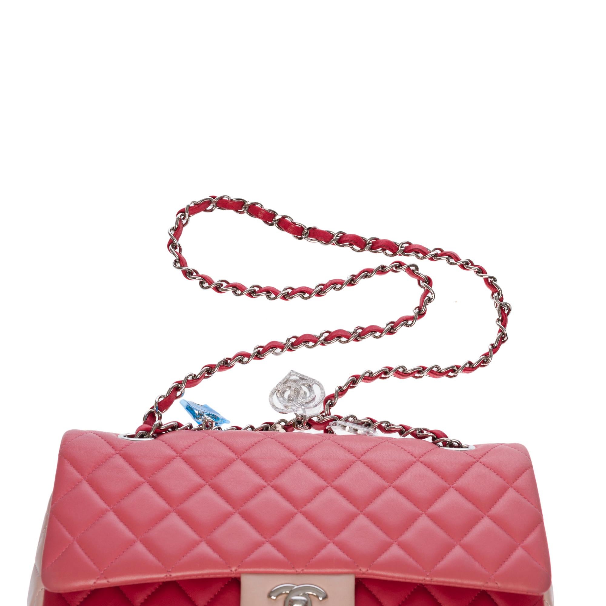 Pink Quilted Chanel Limited Tricolor Valentine Crystal Hearts Classic Flap Bag 4