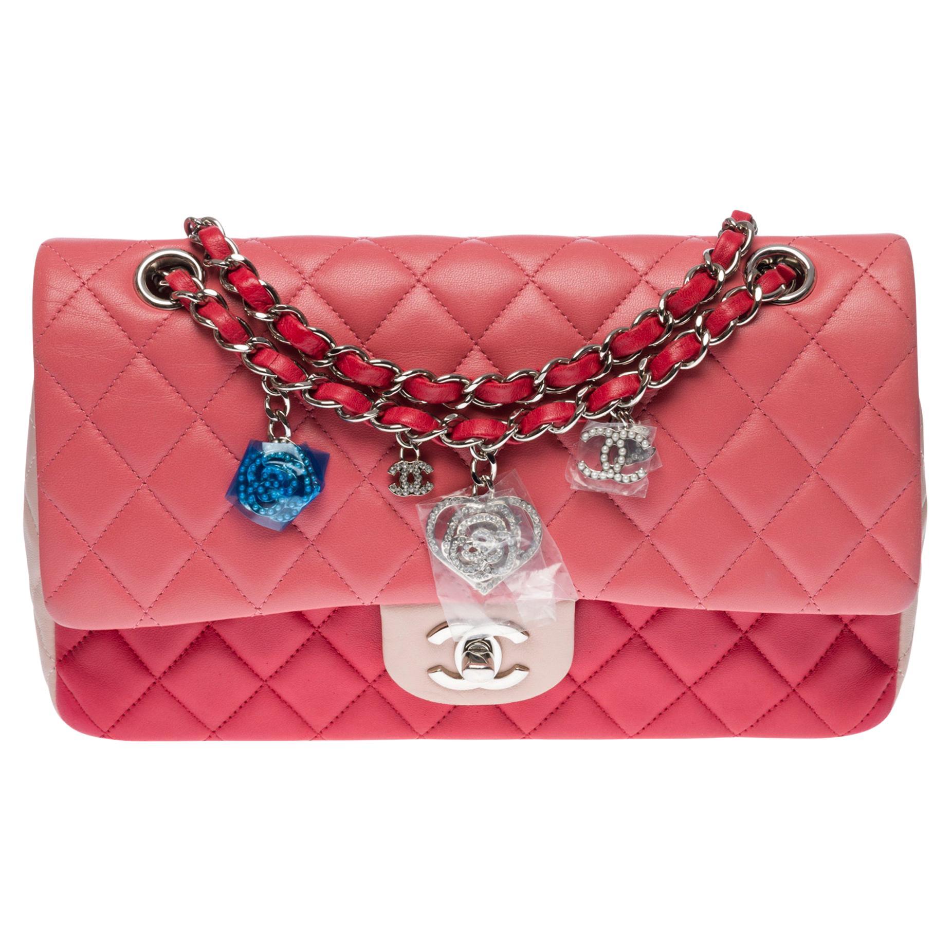 Pink Quilted Chanel Limited Tricolor Valentine Crystal Hearts Classic Flap Bag