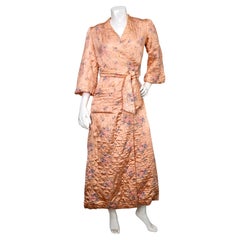 Pink Quilted Satin Floral Robe circa 1940s