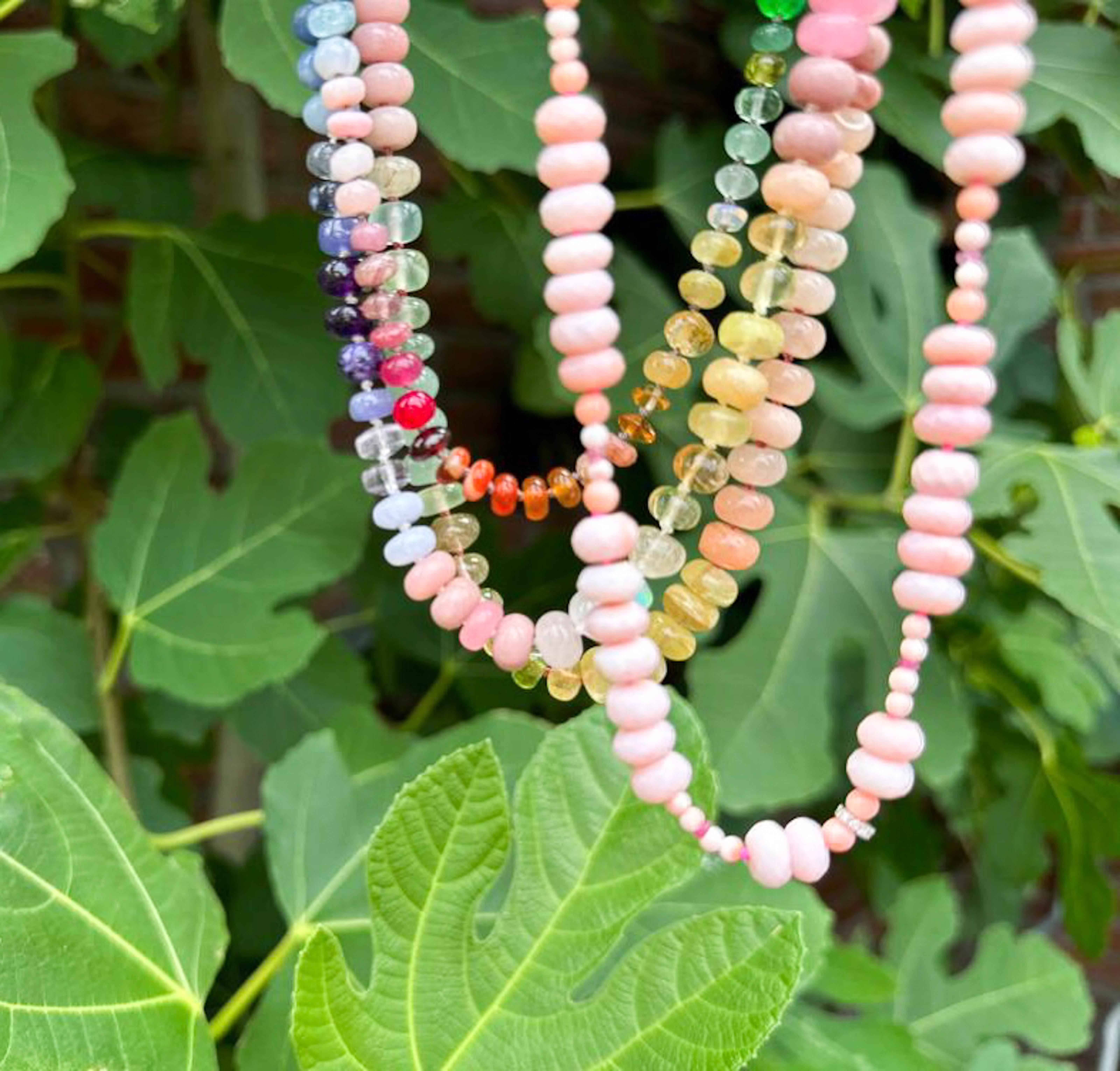 Modern Pink Rainbow Sapphire and Emerald Yellow Gold Diamond Necklace For Sale