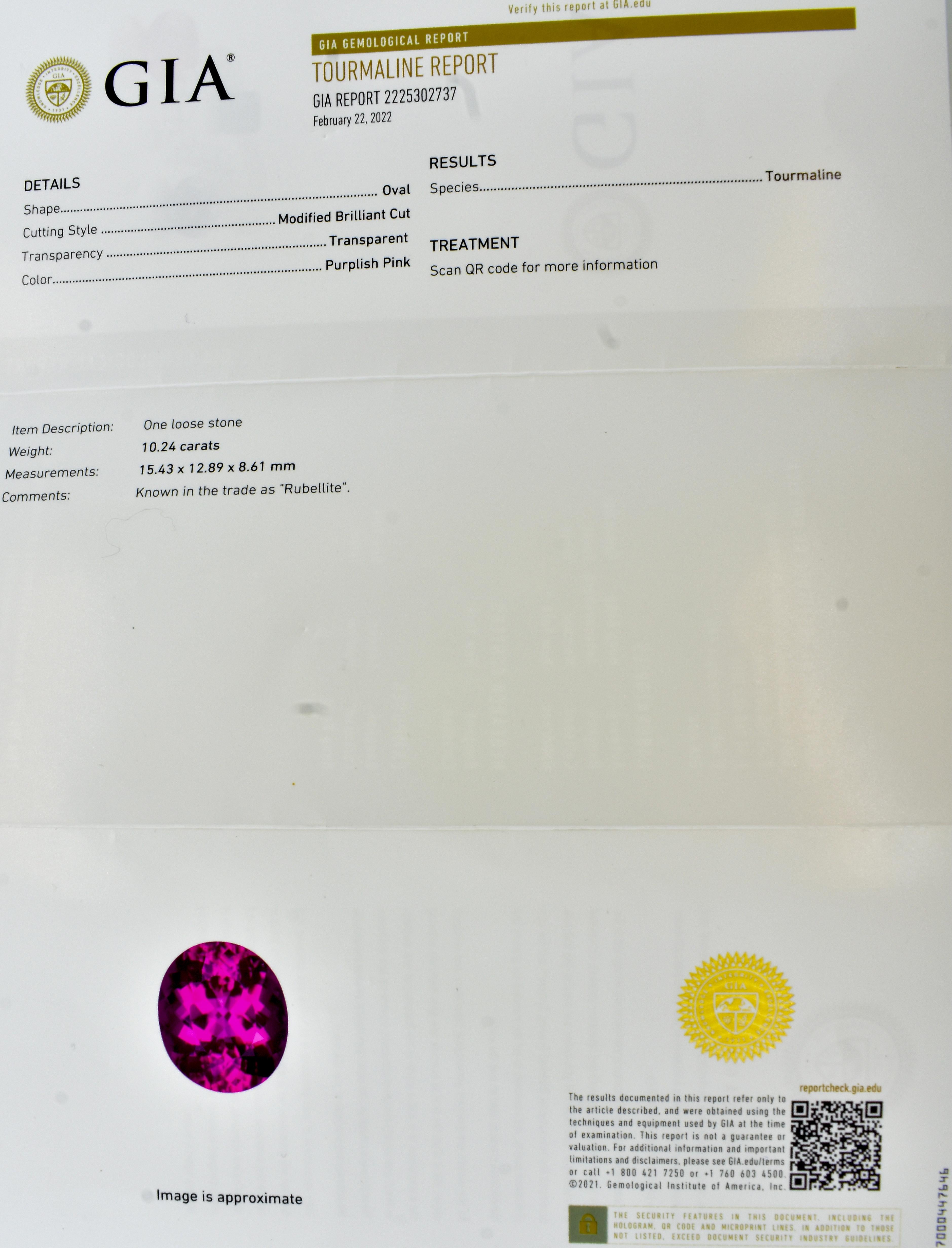 G.I.A.-zertifiziert 10,24 ct. Heißer rosa Turmalin & weißer Diamantring 7