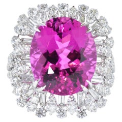 G.I.A Certified 10.24 ct. Hot Pink Tourmaline & White Diamond Ring