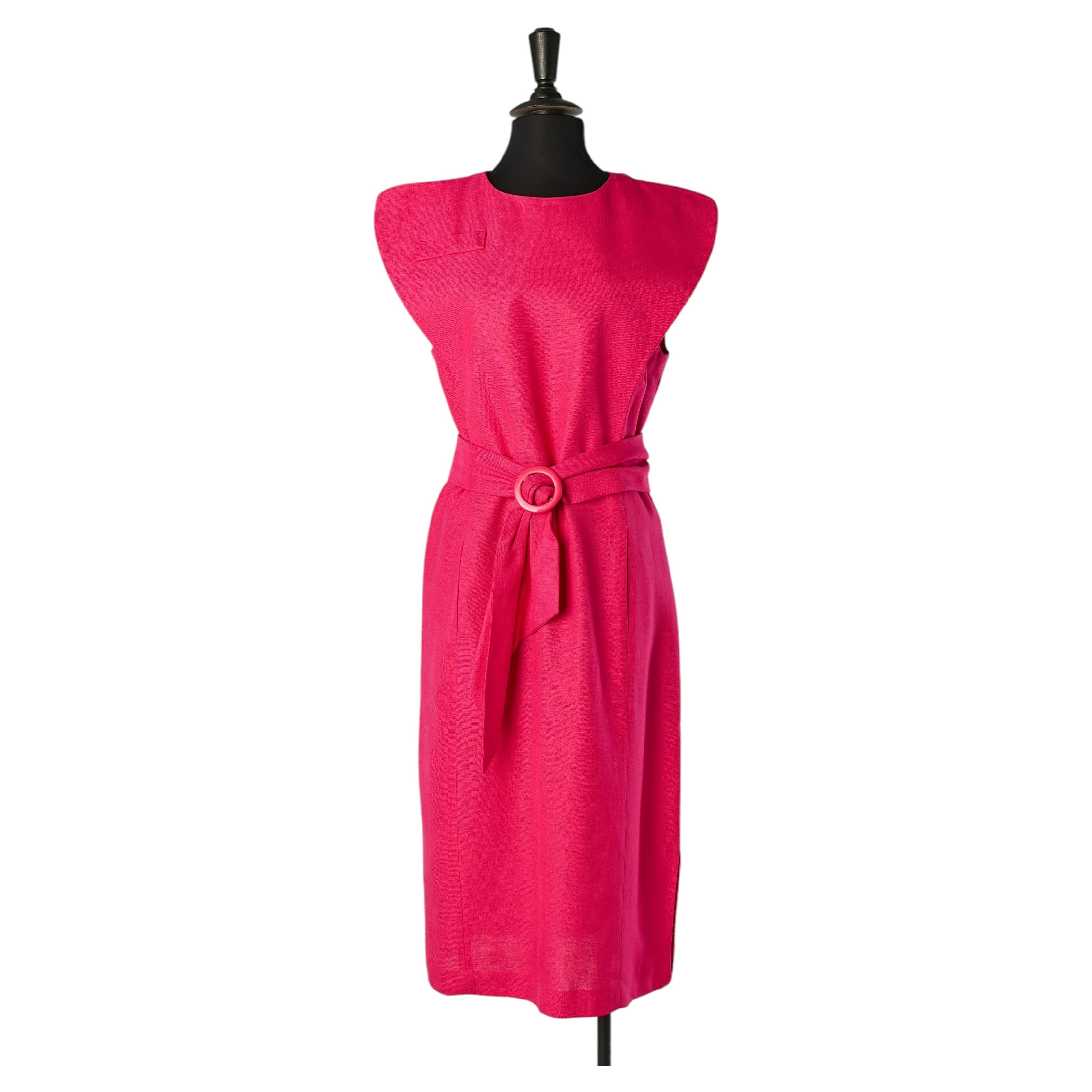Robe en rayonne rose avec ceinture Pierre Cardin en vente