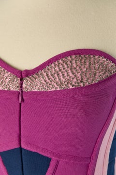 Pink rayon jersey dress with rhinestone embellishment HERVE LEGER
