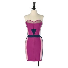 Pink rayon jersey dress with rhinestone embellishment HERVE LEGER