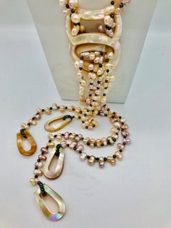 Pink Reborn Pearls, French Deco Artifact multi strand Lariat, by Sylvia Gottwald