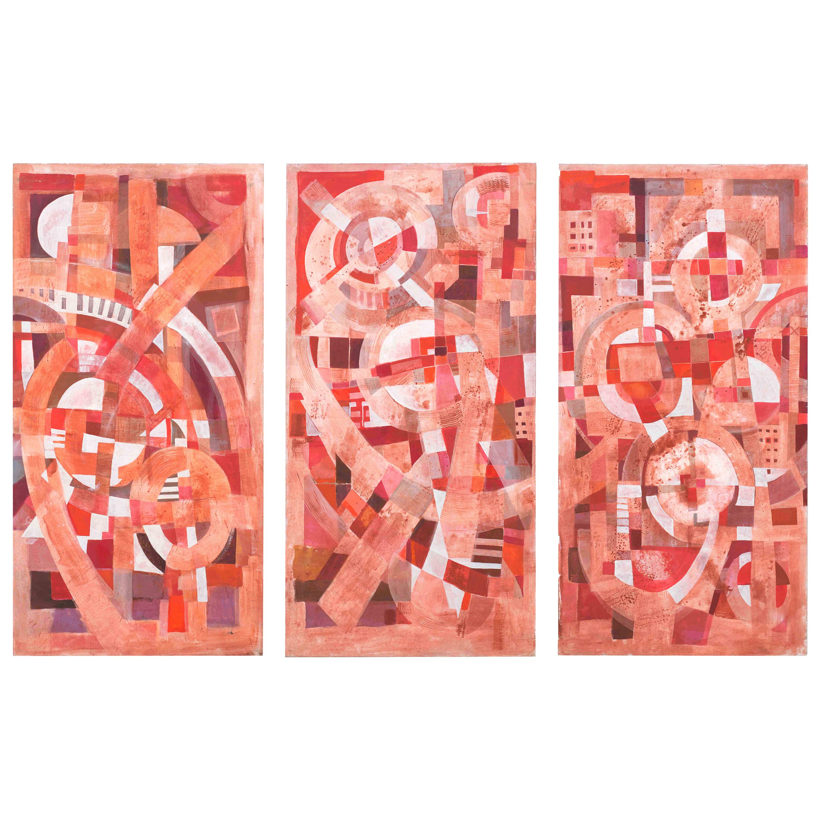 Triptyque abstrait sur toile Tom John Goauche (2010) en vente